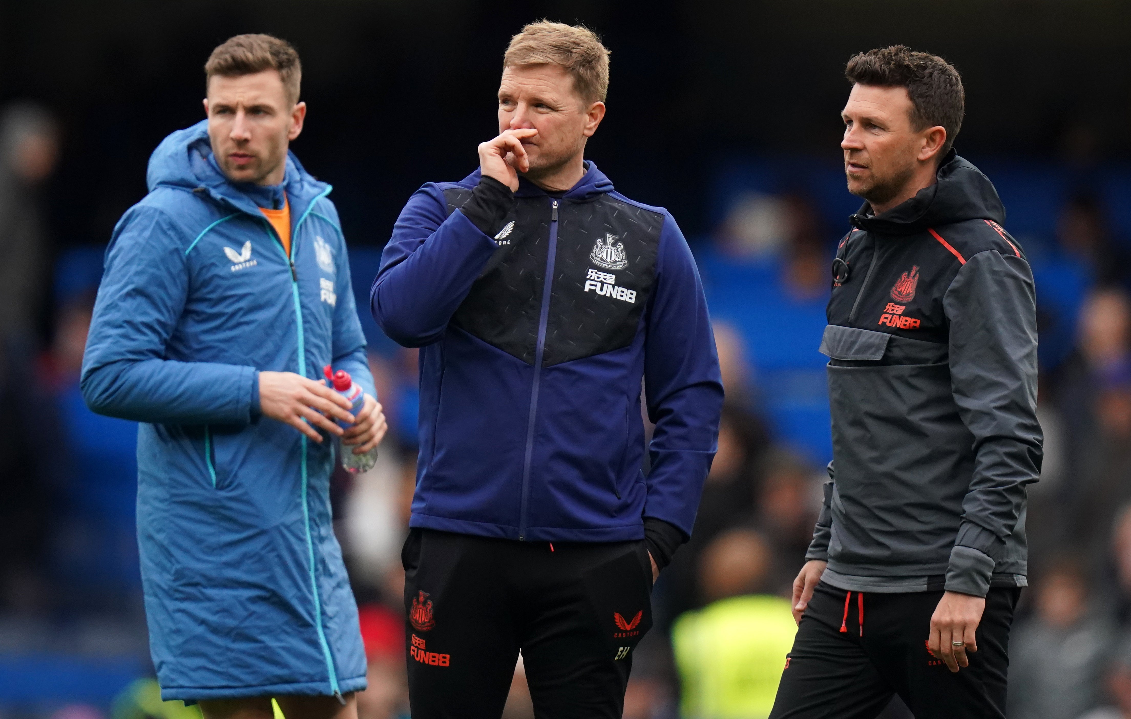 Eddie Howe, centre, was frustrated that Newcastle were not awarded a spot-kick (Adam Davy/PA)