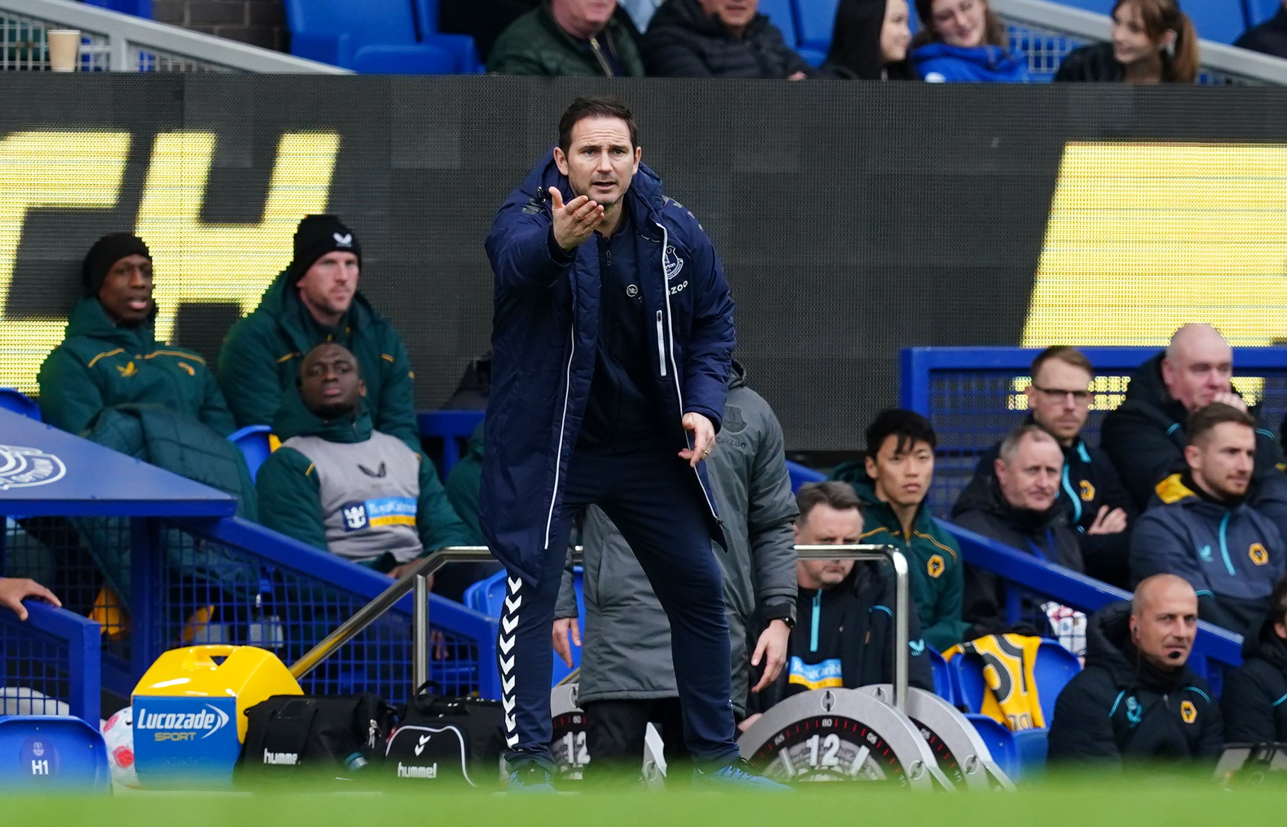 Everton manager Frank Lampard reacts on the touchline during the defeat to Wolves (Martin Rickett/PA)