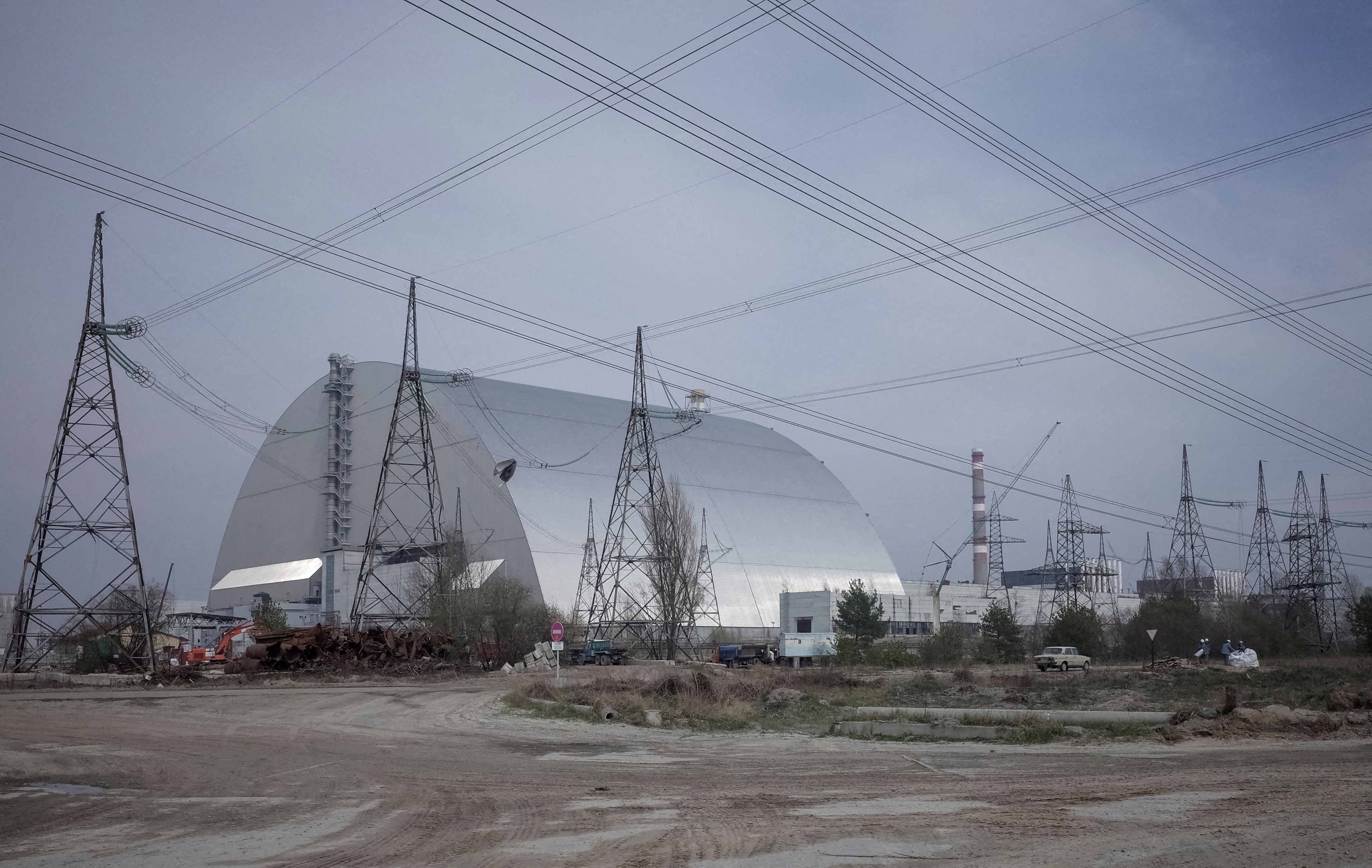 File A general view shows a New Safe Confinement (NSC) structure over the old sarcophagus covering the damaged fourth reactor at the Chernobyl nuclear power plant