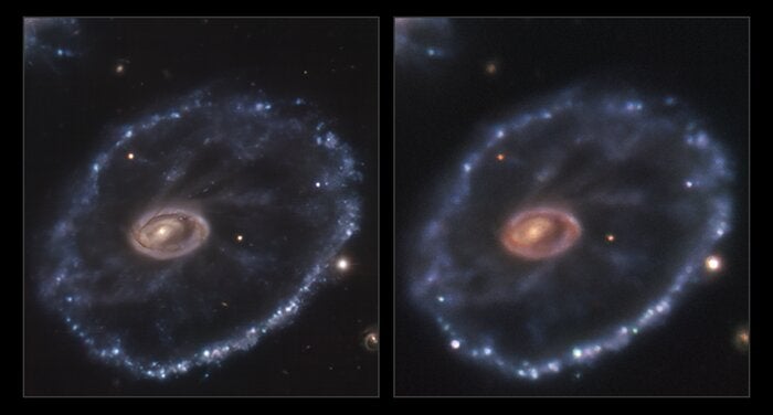 The supernova can be seen in the lower-left part of the right image