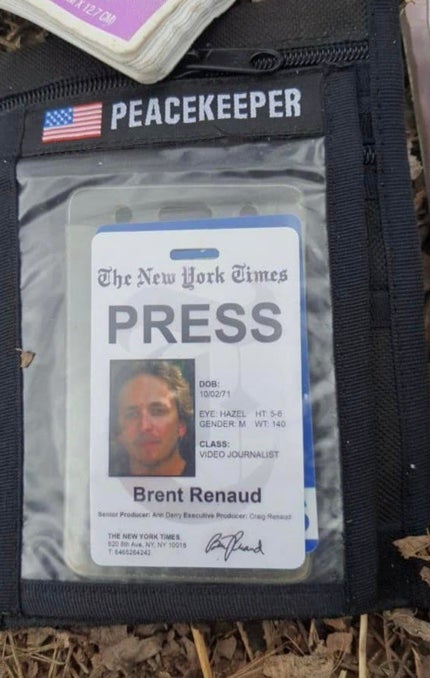 Kyiv police shared a photo of Brent Renaud’s press pass