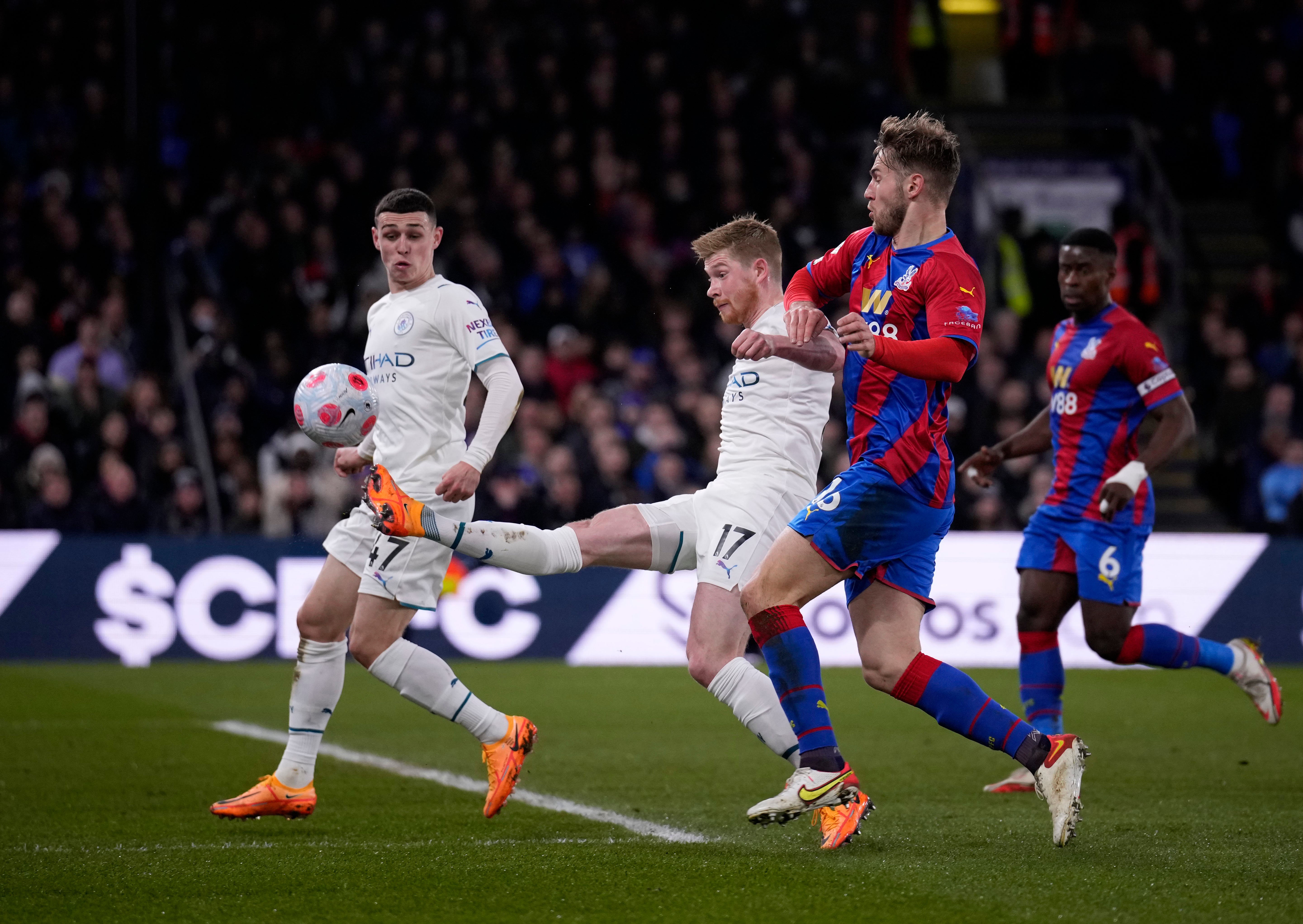 De Bruyne steers a shot on target