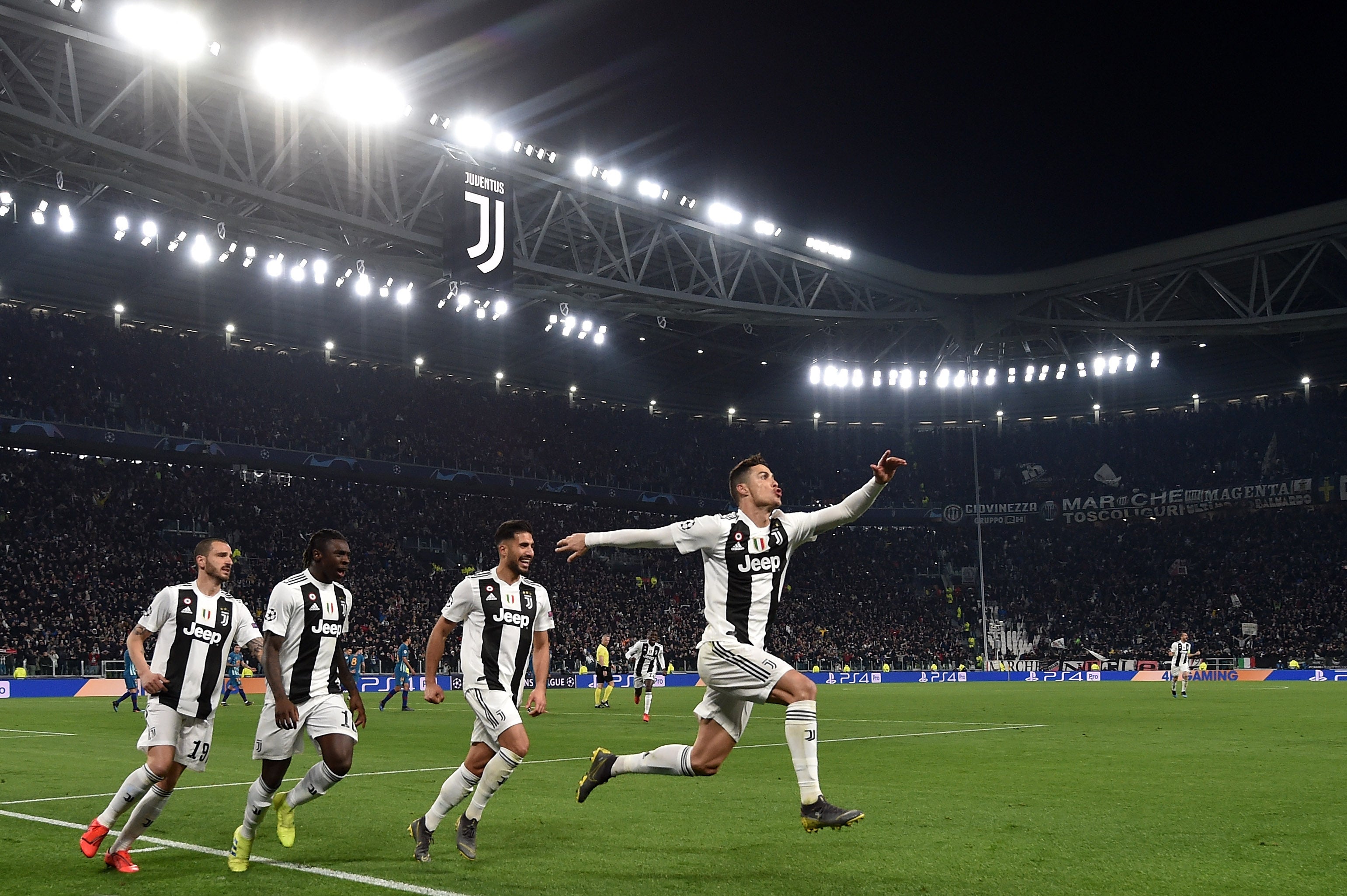 Cristiano Ronaldo celebrates during his iconic comeback win with Juventus over Atletico Madrid