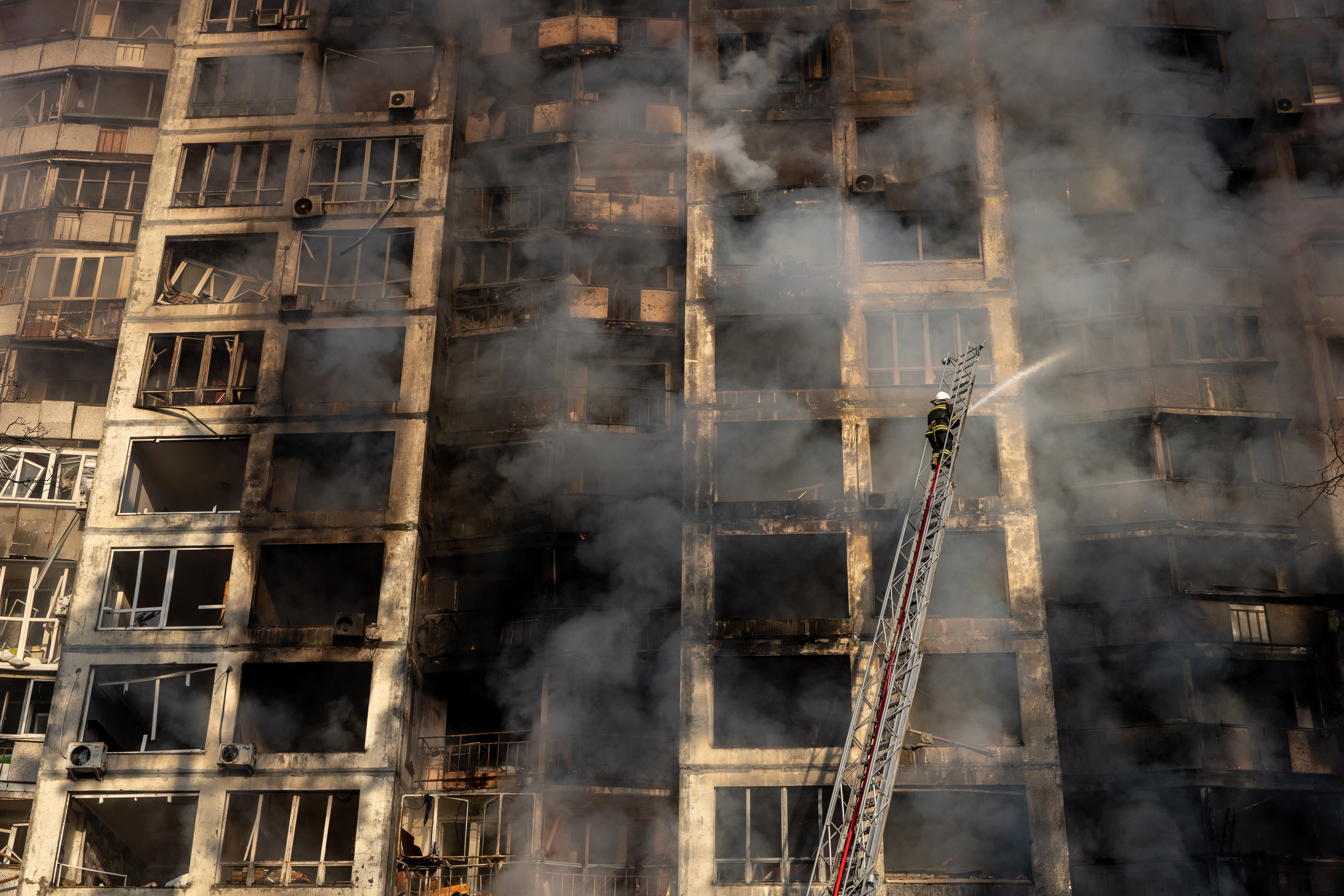 This residential building in Kyiv was hit by a Russian attack in the early hours of 15 March, 2022.