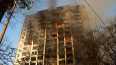 Flames engulf building in Kyiv after it was hit by Russian strike