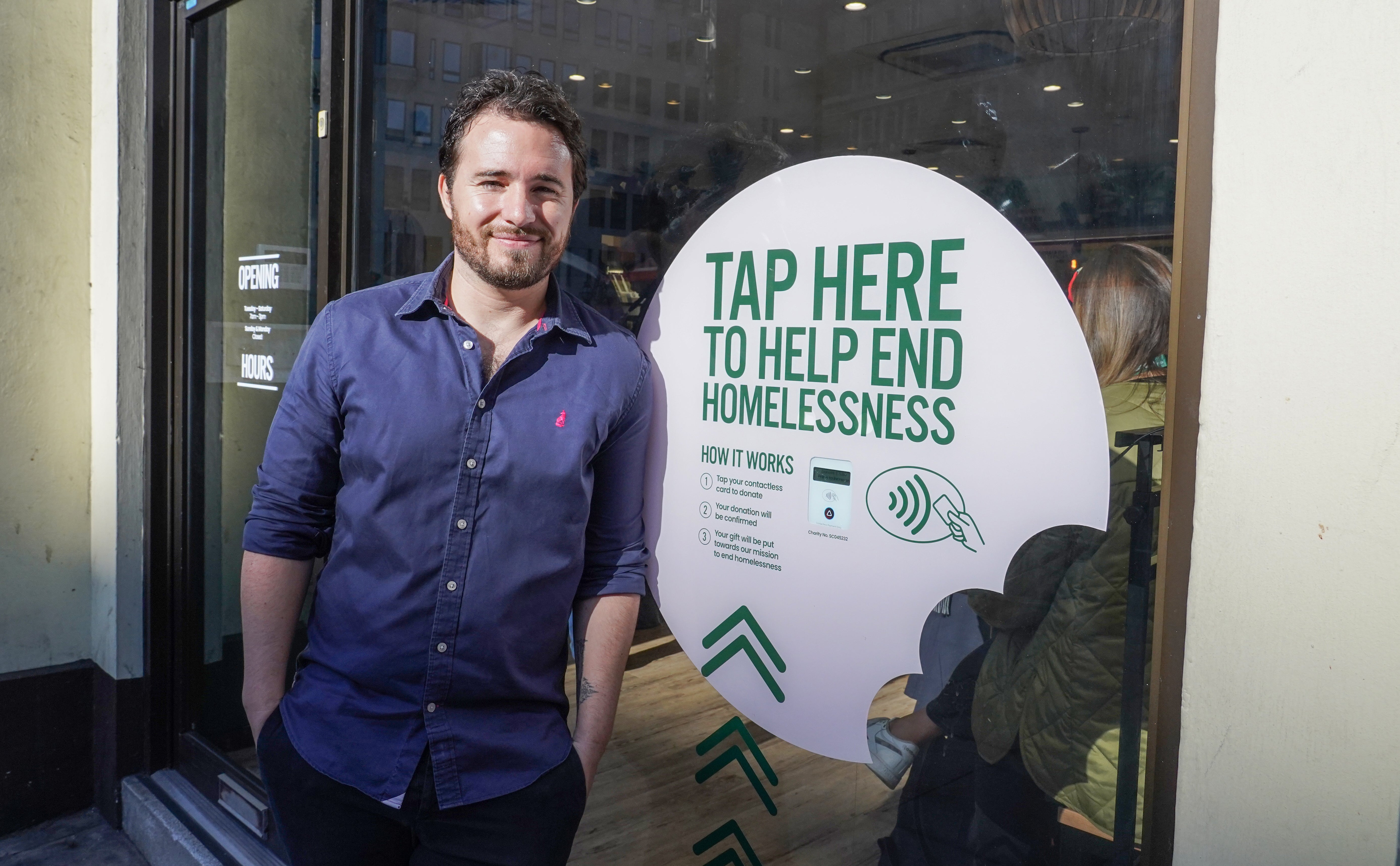 Founder Josh Littlejohn at the launch of Social Bite’s first coffee shop in England (Ian West/PA)