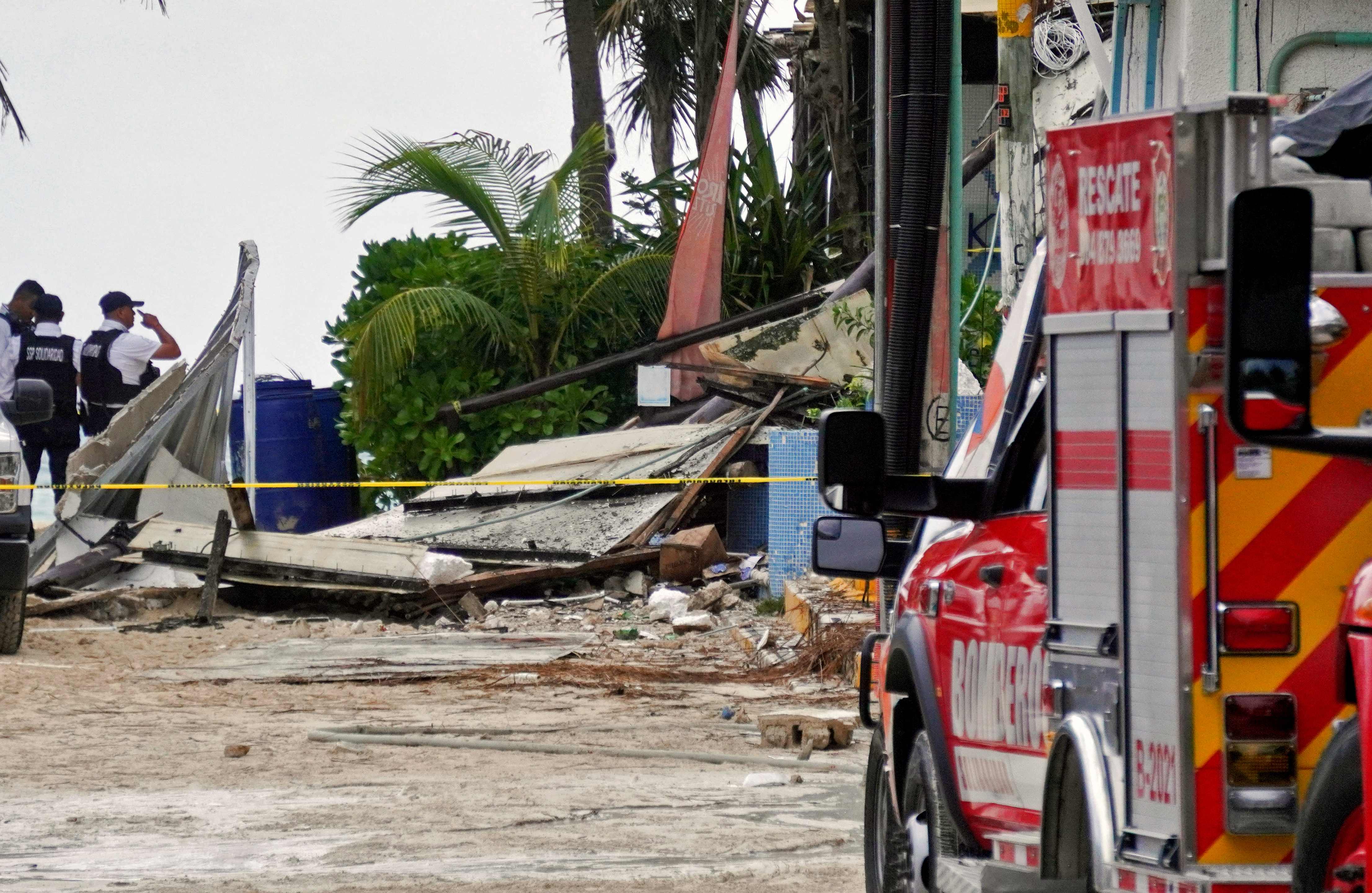 View of rubble after an explosion at a restaurant in the tourist area of Playa Mamitas, in Playa del Carmen, Quintana Roo State, Mexico, on March 14, 2022