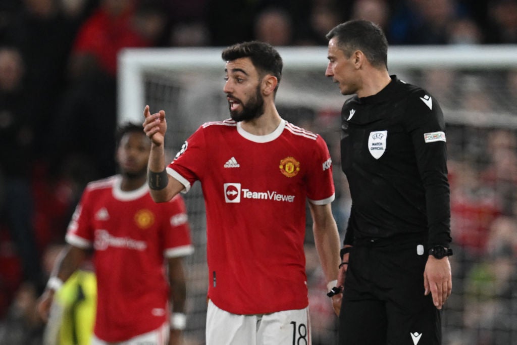 Bruno Fernandes makes a fruitless appeal to the referee