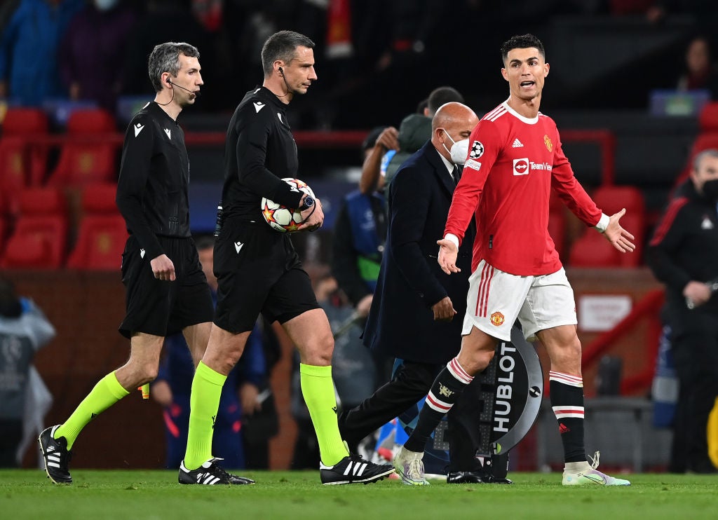 Referee Vincic was the subject of United players’ ire, in this case Ronaldo’s