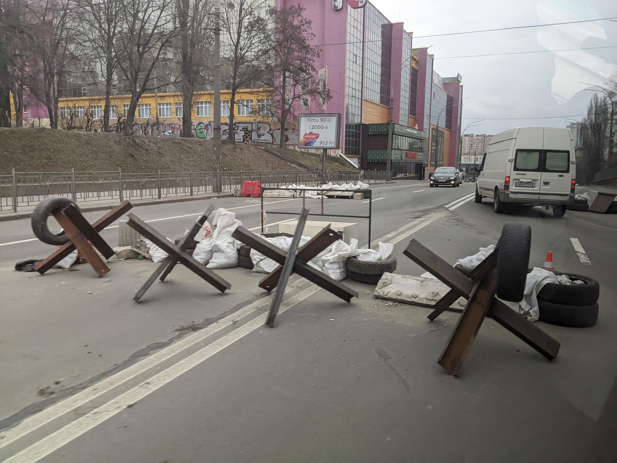 Metal defences line the roads in Ukraine on March 8