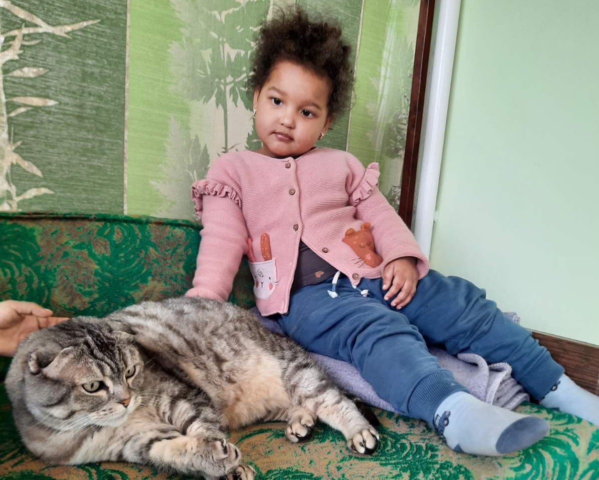 Emily Majawala, two, in the cottage on the outskirts of Kherson, where she and her family members are currently trapped