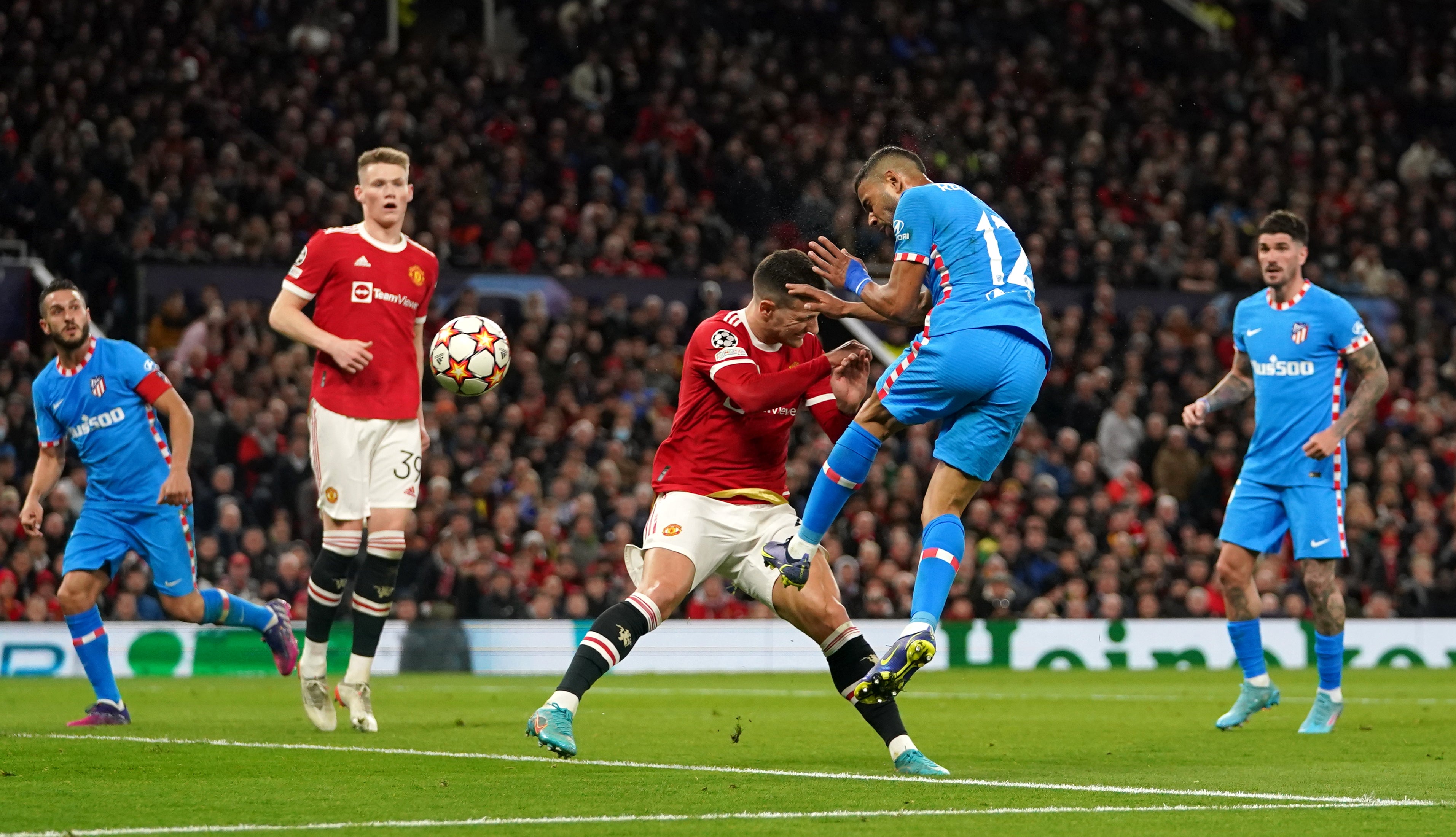 Renan Lodi headed home Atletico Madrid’s winner against Manchester United (Martin Rickett/PA)