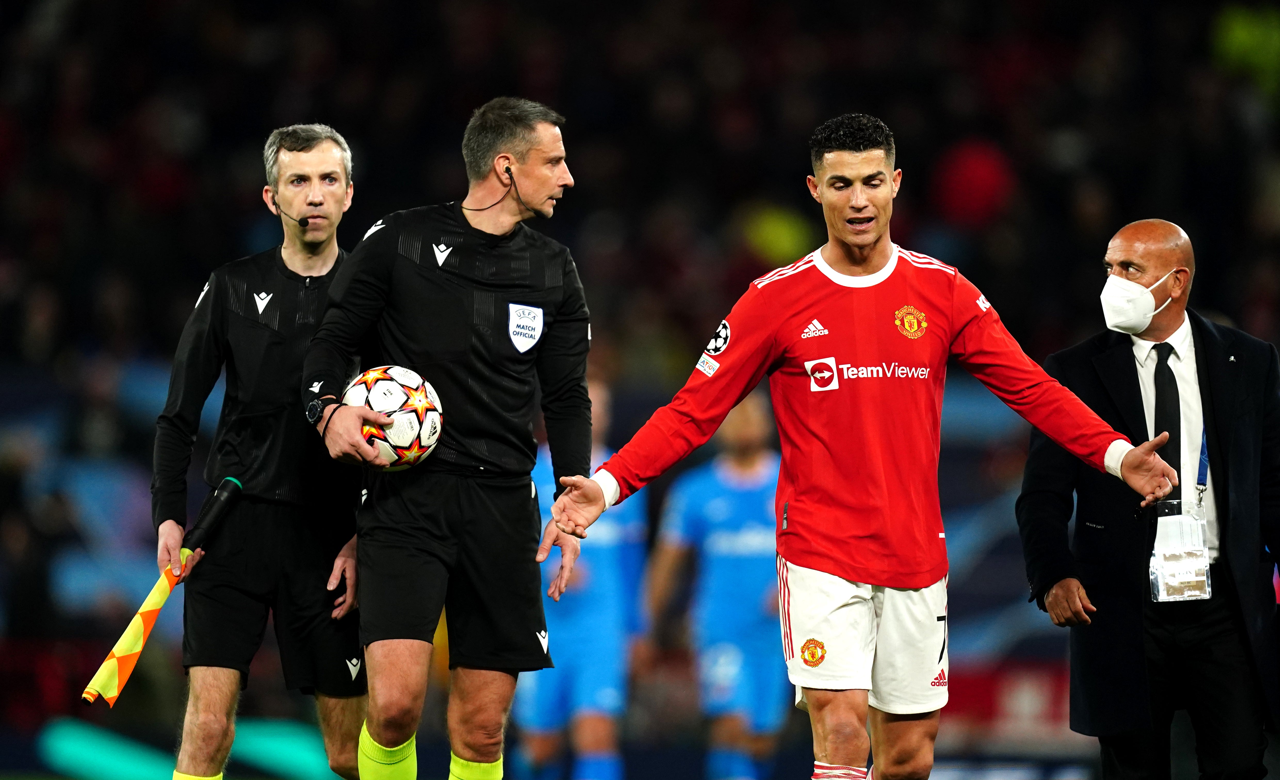 Cristiano Ronaldo complained to referee Slavko Vincic at half-time on Tuesday (Martin Rickett/PA)