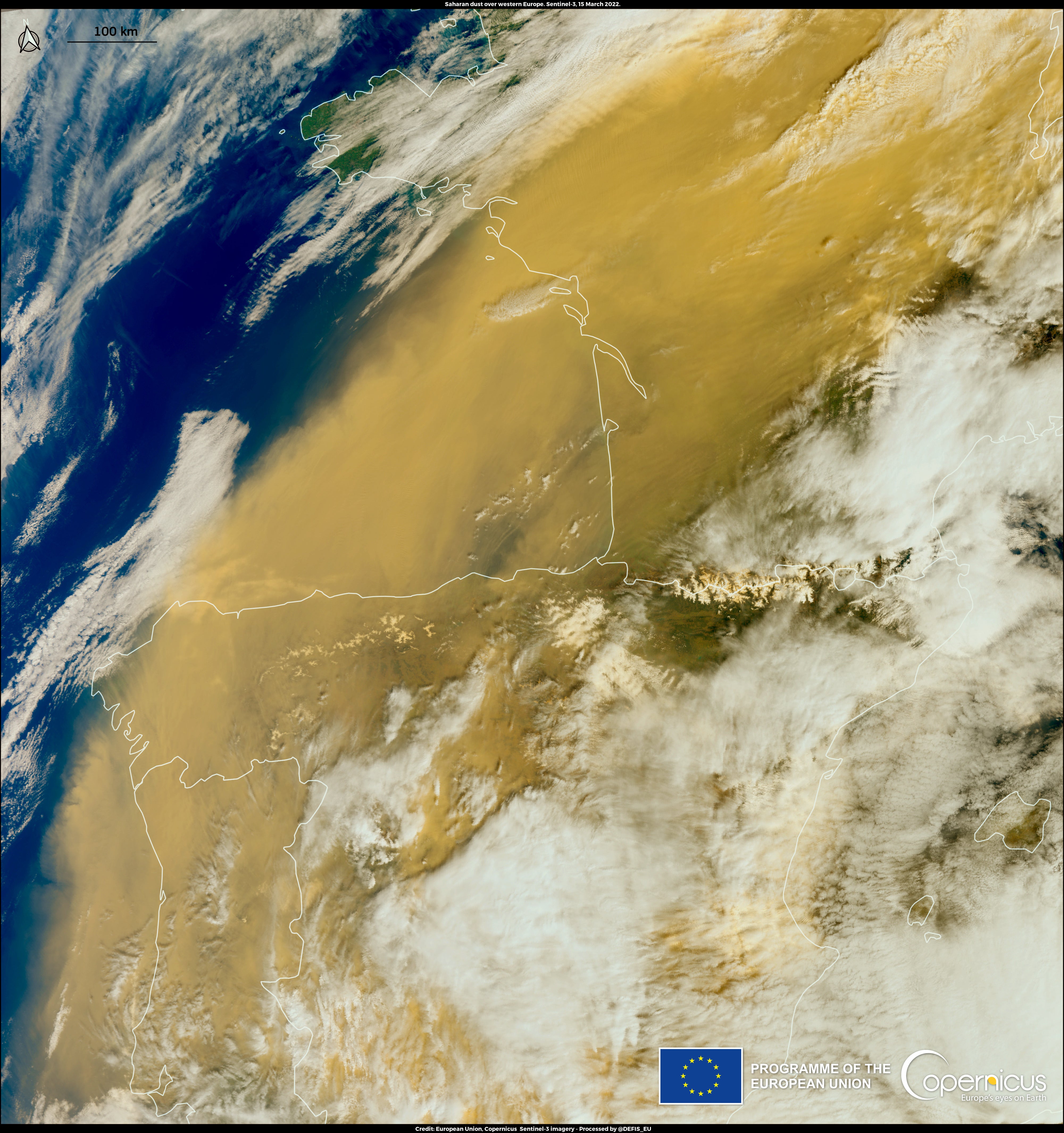 The Saharan dust cloud covering the skies over France, Spain and Portugal yesterday