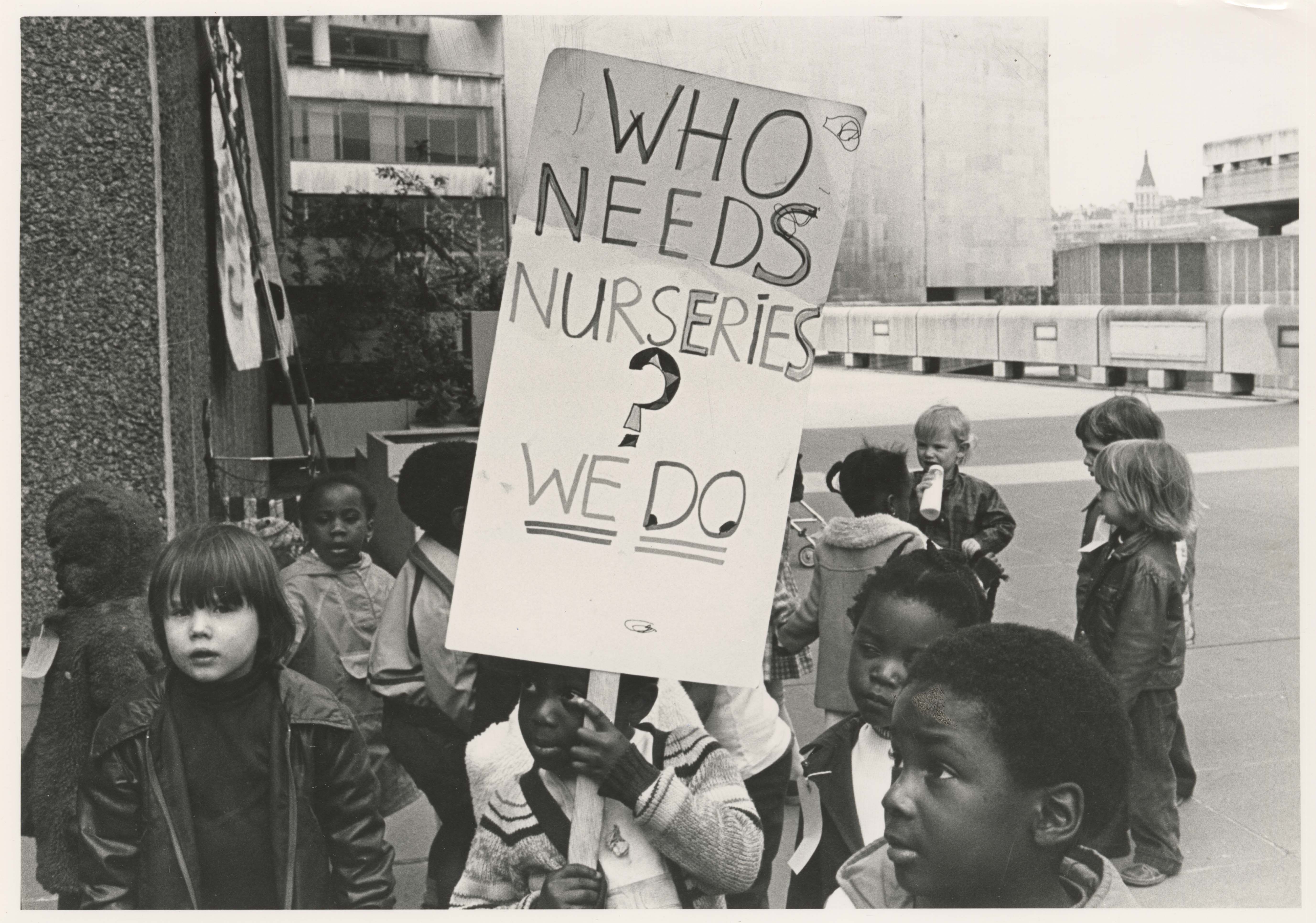 Part of the Hackney Flashers documentary photography project, Who’s Holding the Baby?, which showed the lack of childcare and impact this had on women’s lives. The image featured at the Three Perspectives on Photography exhibition at the Hayward Gallery in 1979