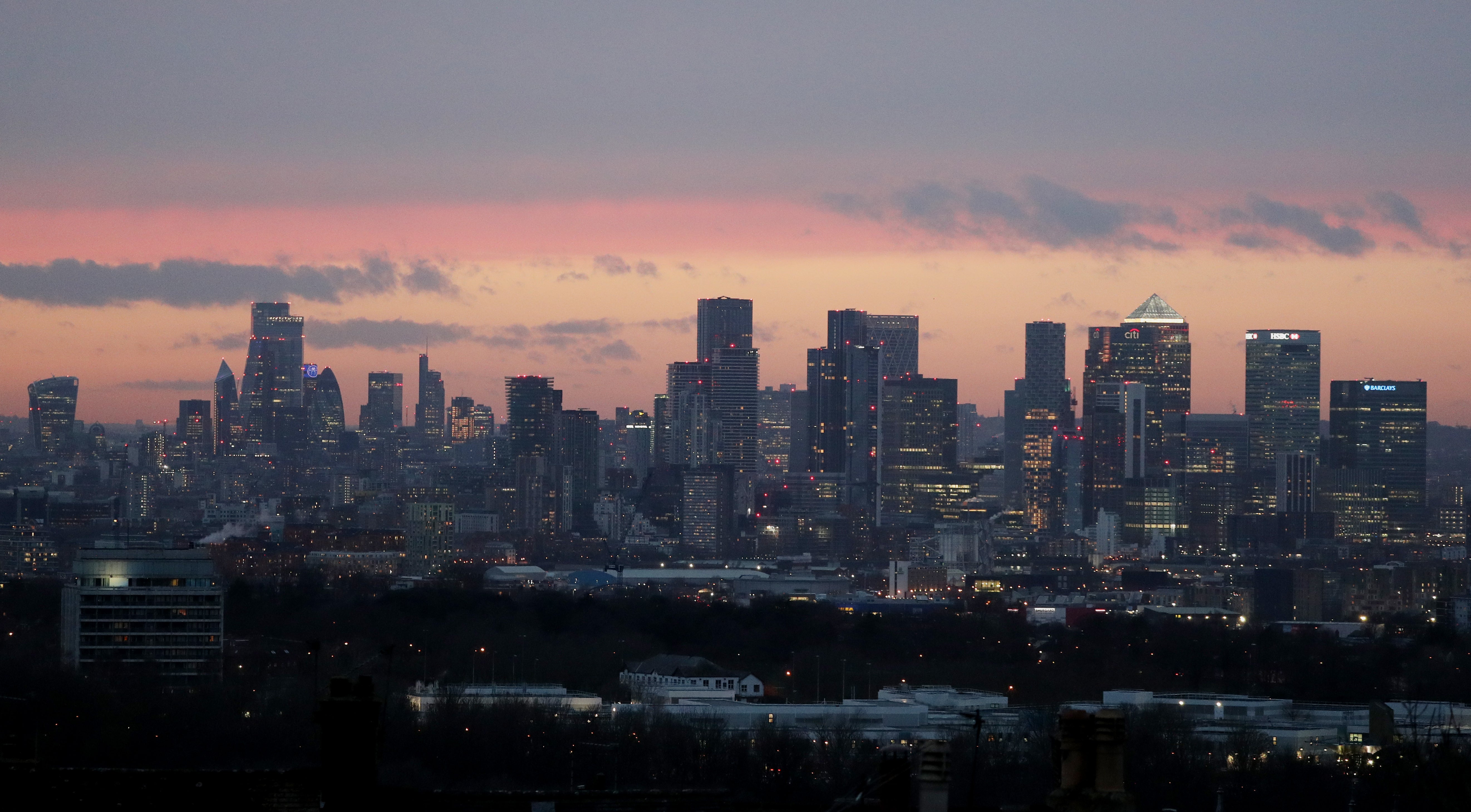 Canary Wharf and the City of London skyline. London stocks rebounded on Wednesday amid improved sentiment regarding Russia and Ukraine talks (Jonathan Brady/PA)