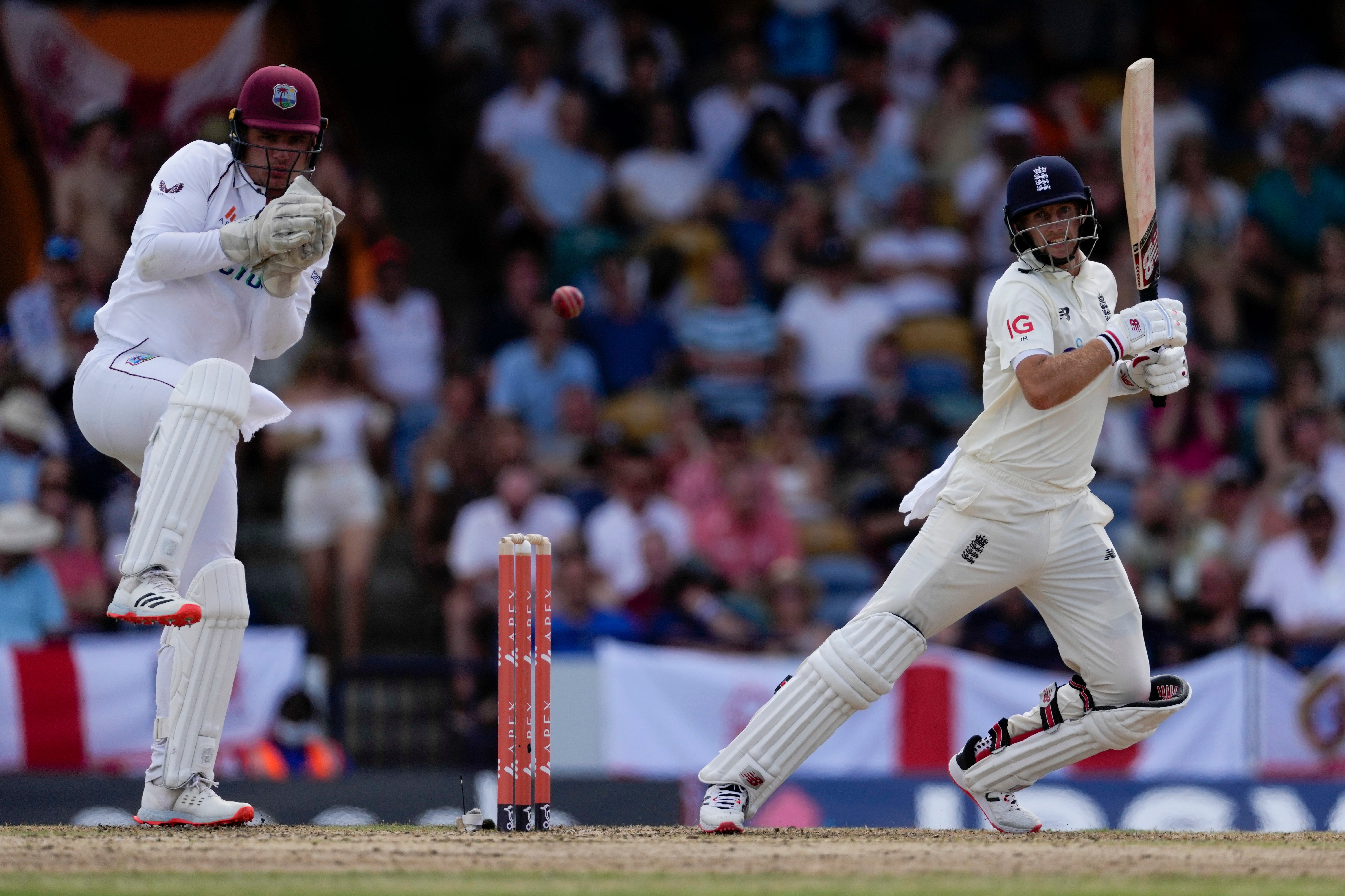 Captain Joe Root scored a half-century for Englnd on day one of the second Test (Ricardo Mazalan/AP)