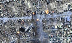 Satellite imagery shows bombed theatre and burning buildings across Ukraine