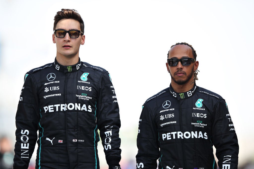 George Russell (left) has managed two top-five finishes despite Mercedes’ struggles