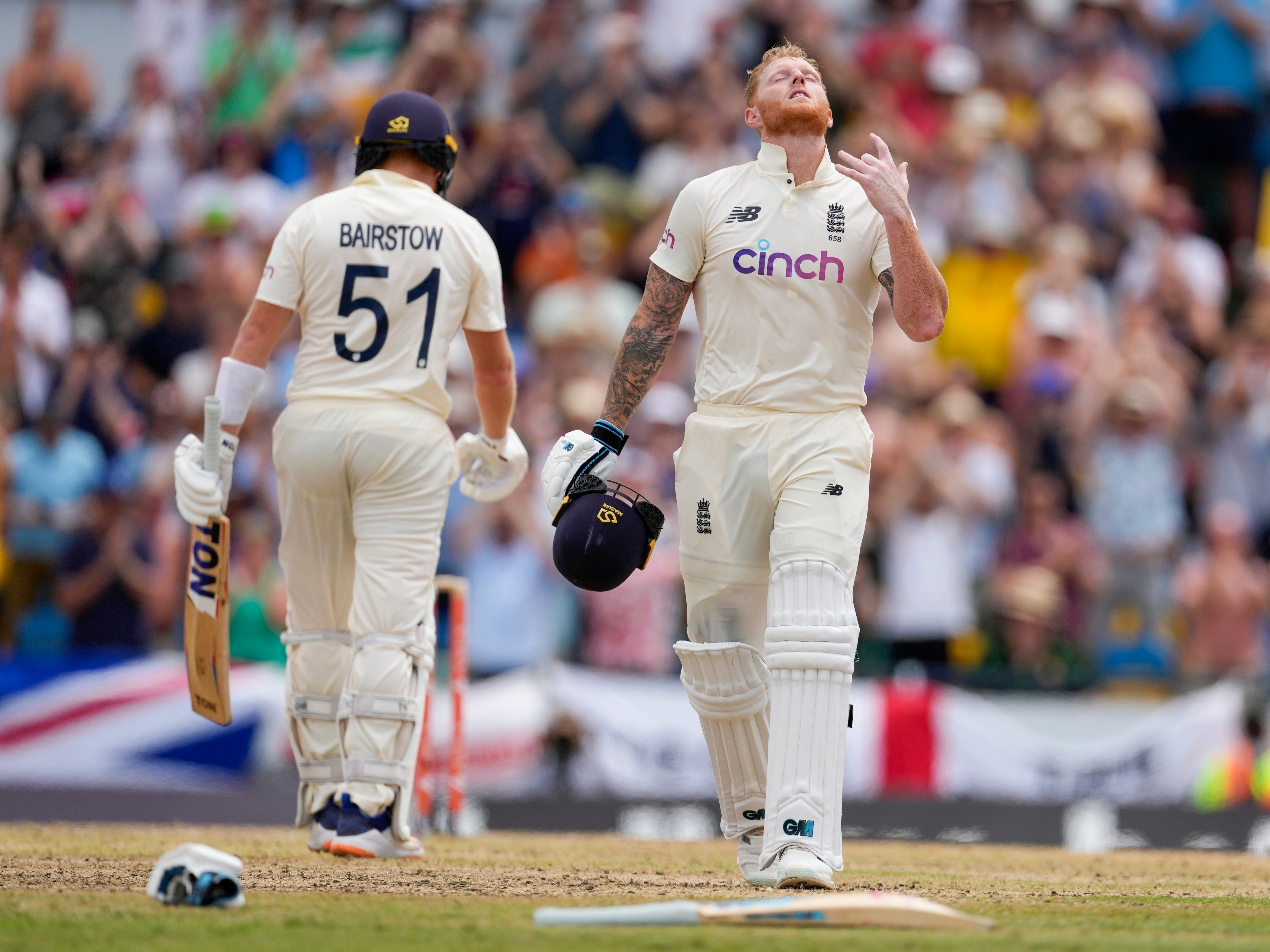 Ben Stokes paid tribute to his late father with his celebration (Ricardo Mazalan/AP)