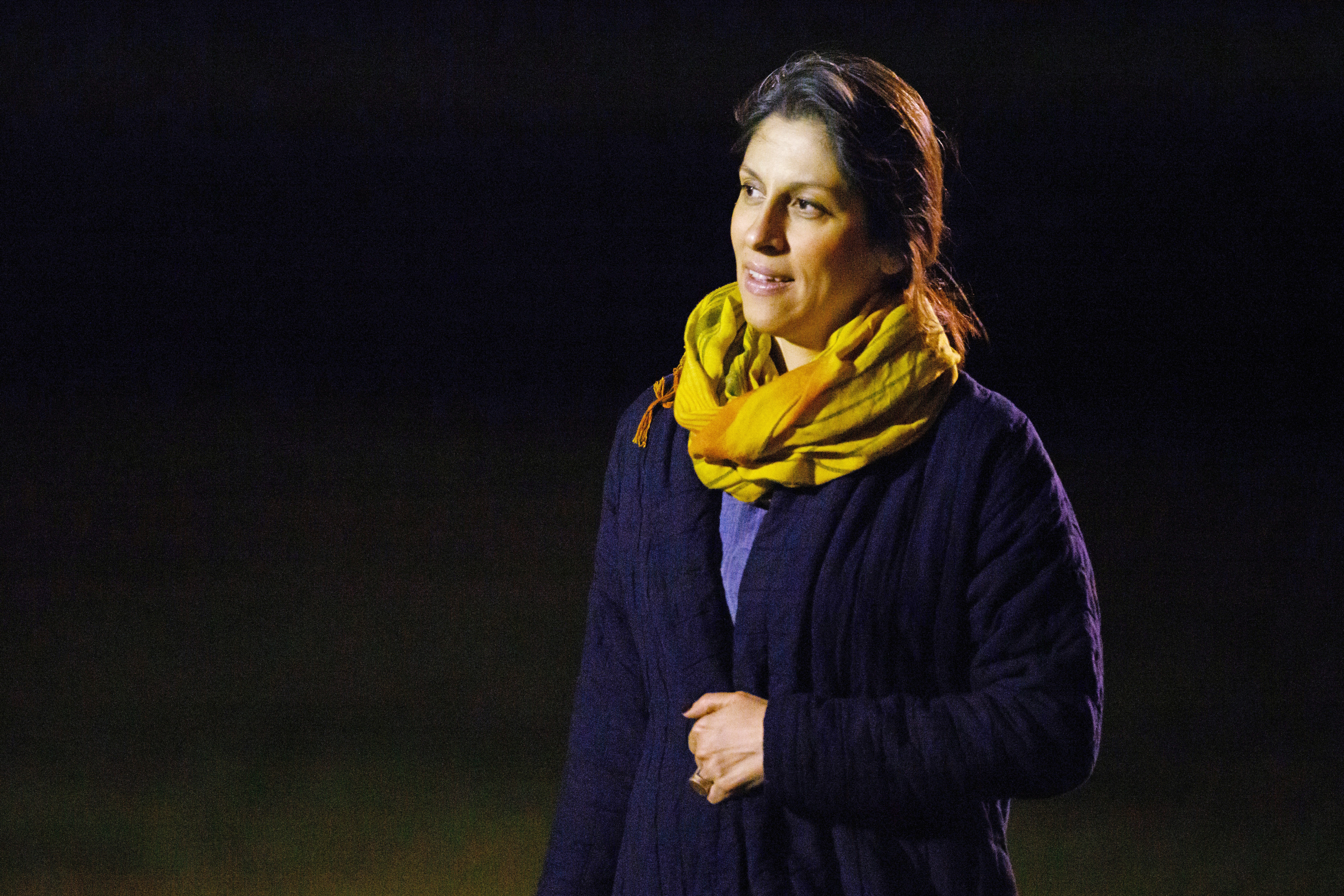 Nazanin Zaghari-Ratcliffe gestures after landing at RAF Brize Norton