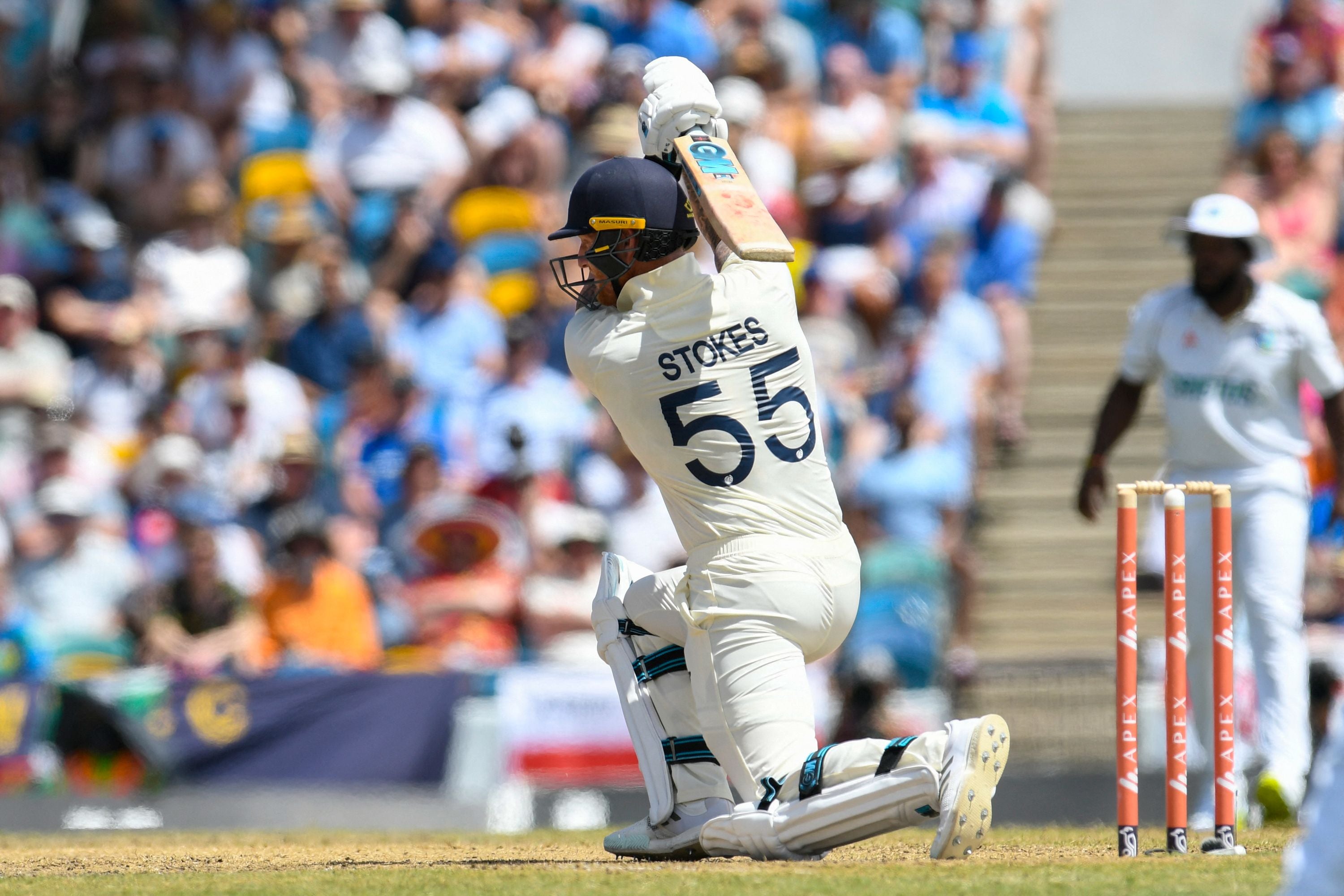 Ben Stokes of England hits a four