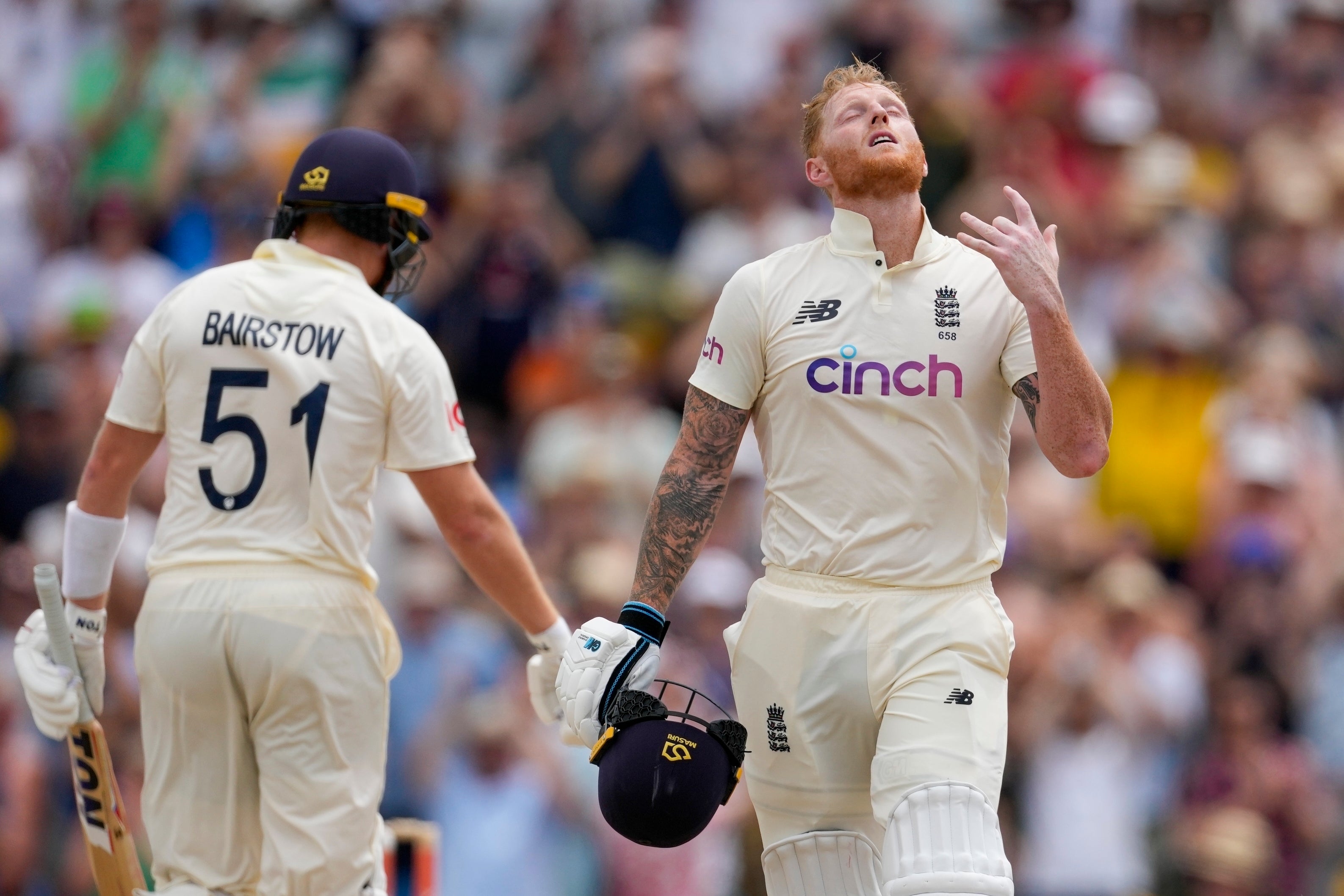 Ben Stokes celebrates his remarkable century (Ricardo Mazalan/AP)