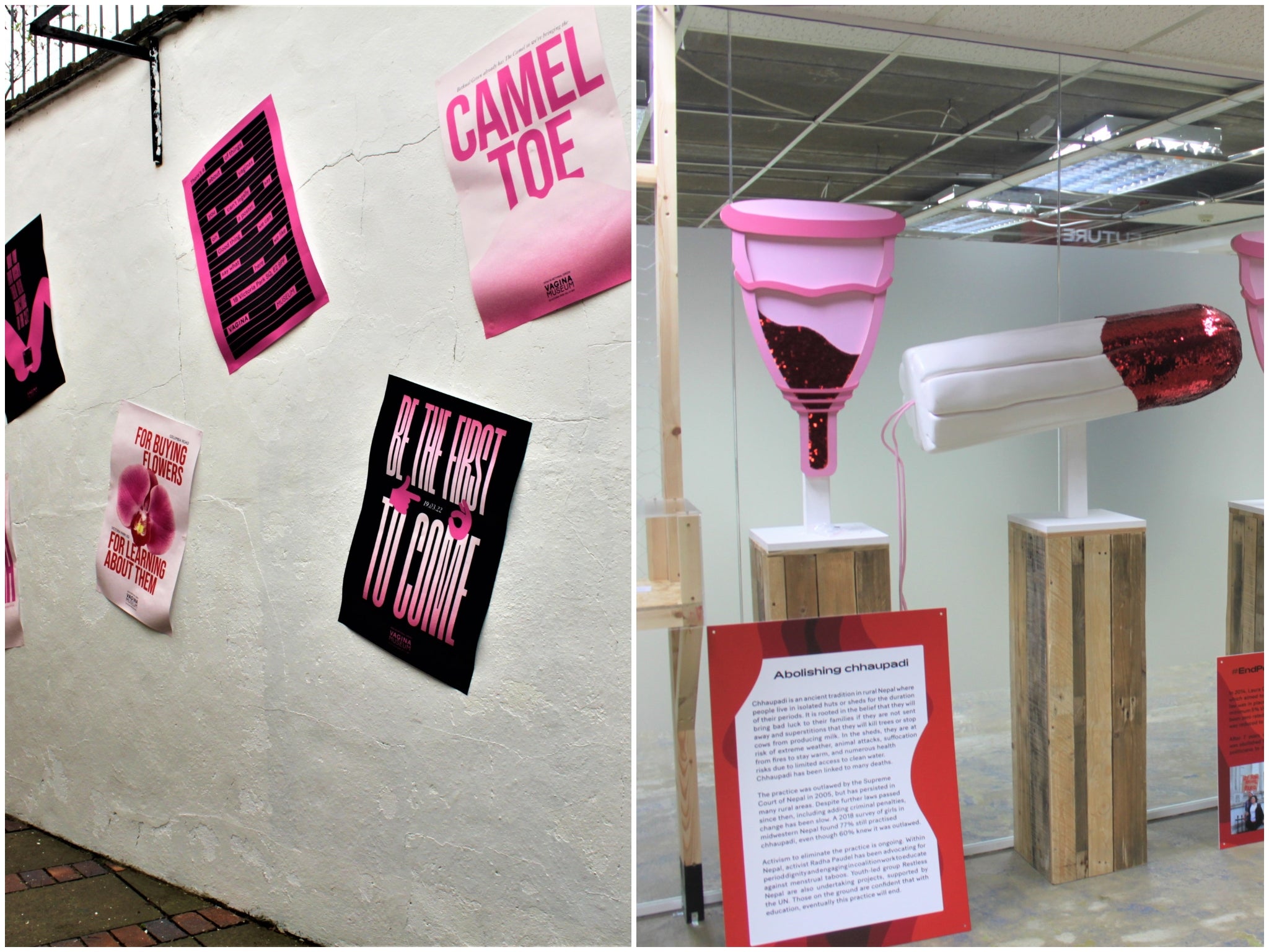 The new campaign for the museum (left) and inside the space (right)