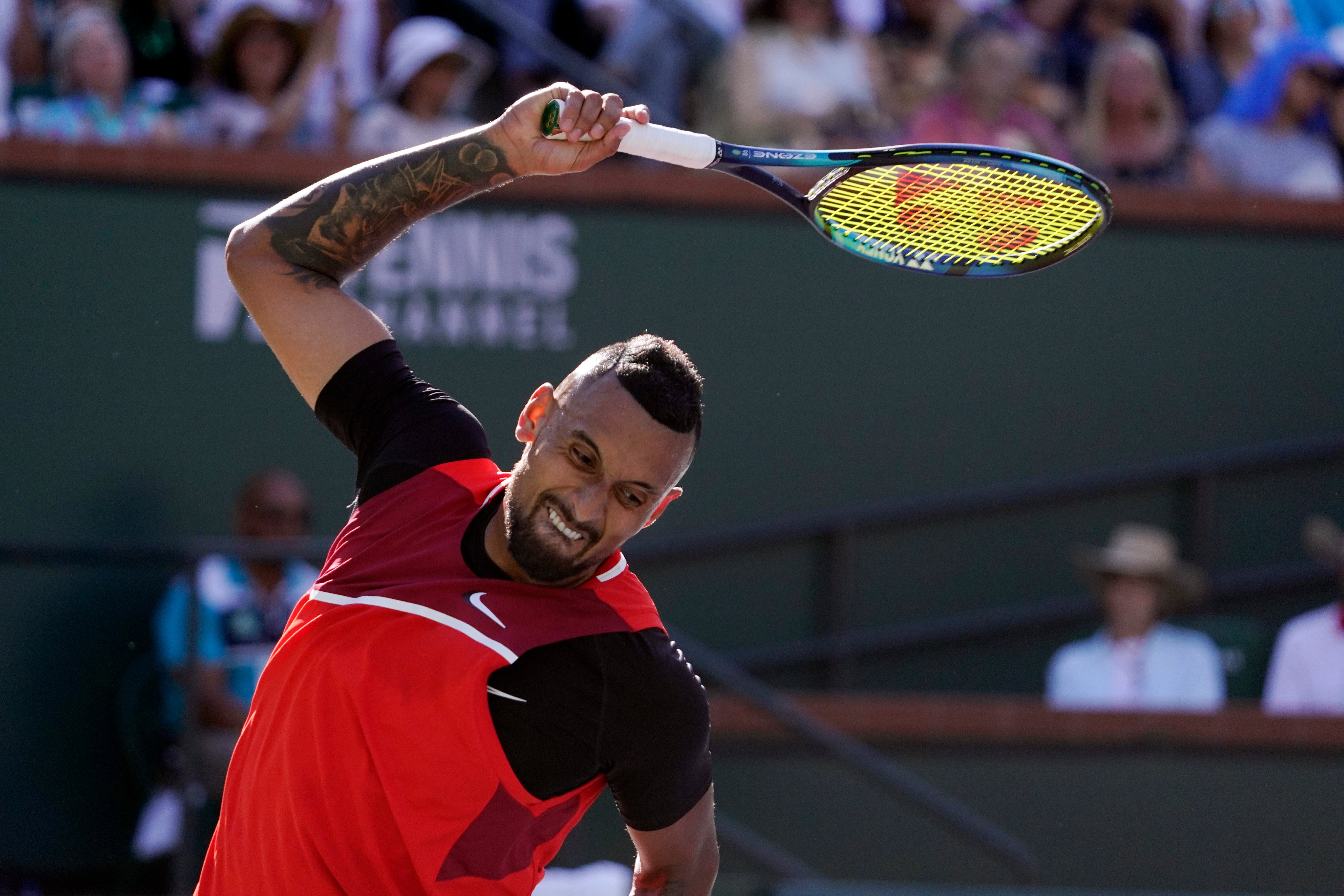 Nick Kyrgios narrowly avoided hitting a ball boy with his racket (Mark J Terrill/AP)