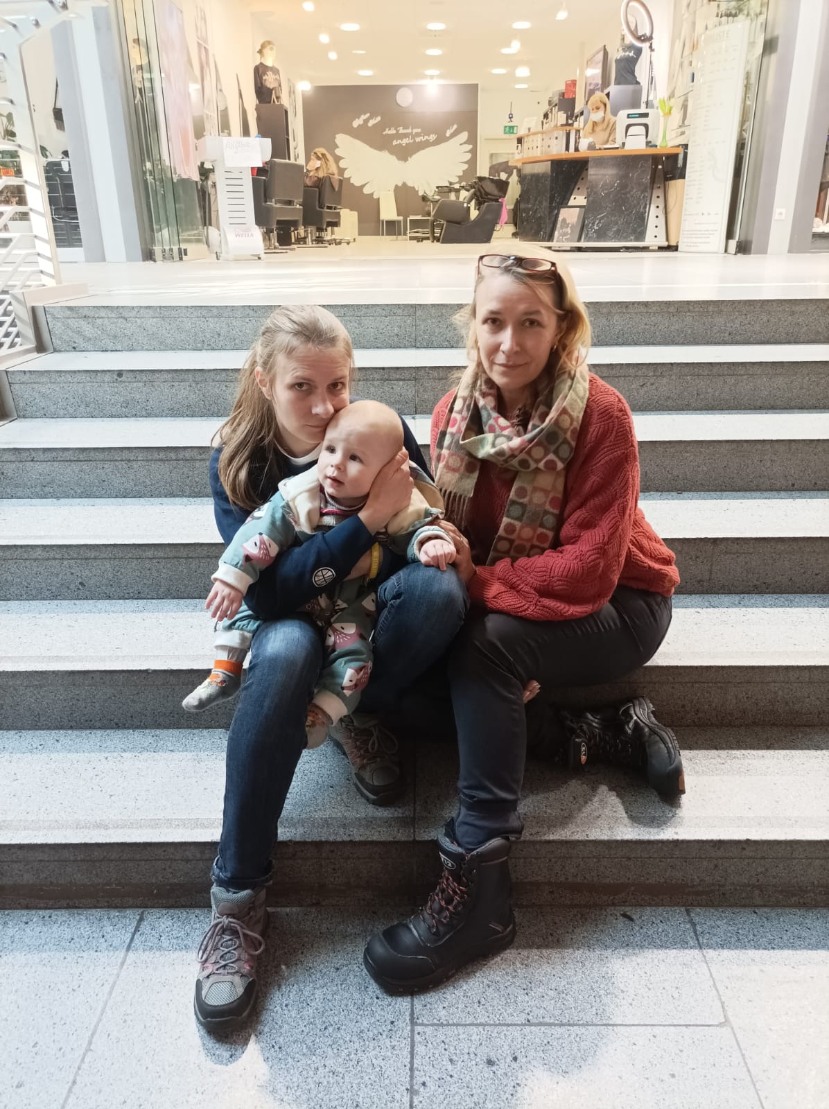 Roxy Savchenko, right, left her home in Cardiff on 2 March to meet her sister Daryna and her 10-month-old baby Vladyslav in Warsaw