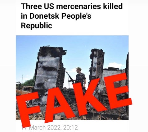 The Tennessee National Guard shared images of the article from the Russian state-run paper with ‘FAKE’ emblazoned across it