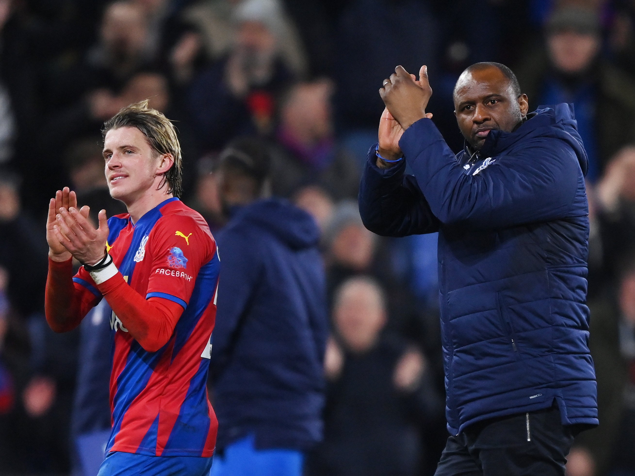 Crystal Palace coach Patrick Vieira (right) with midfielder Conor Gallagher