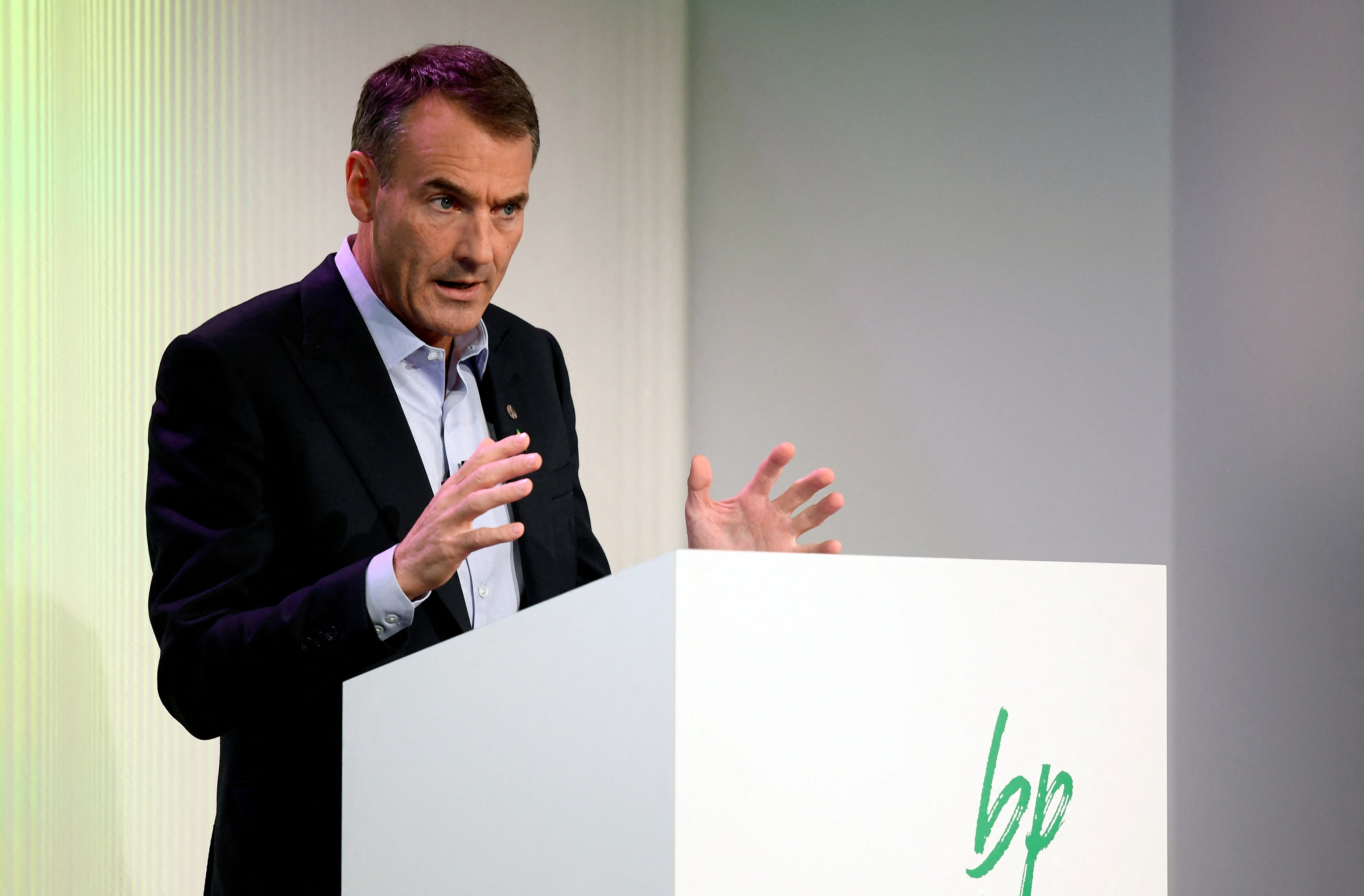 BP Chief Executive Bernard Looney gives a speech in central London