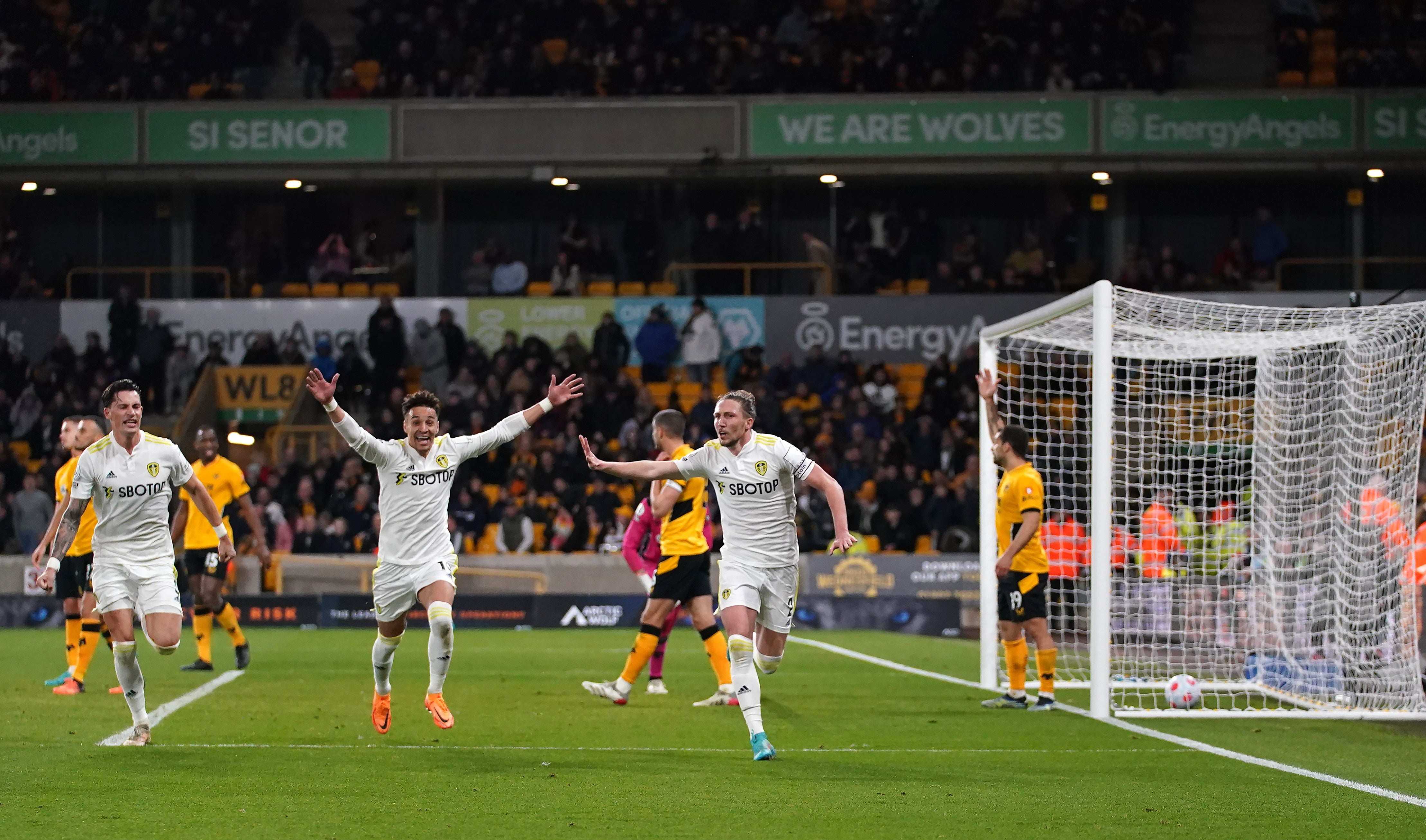 Luke Ayling (right) celebrates the winner (Nick Potts/PA)