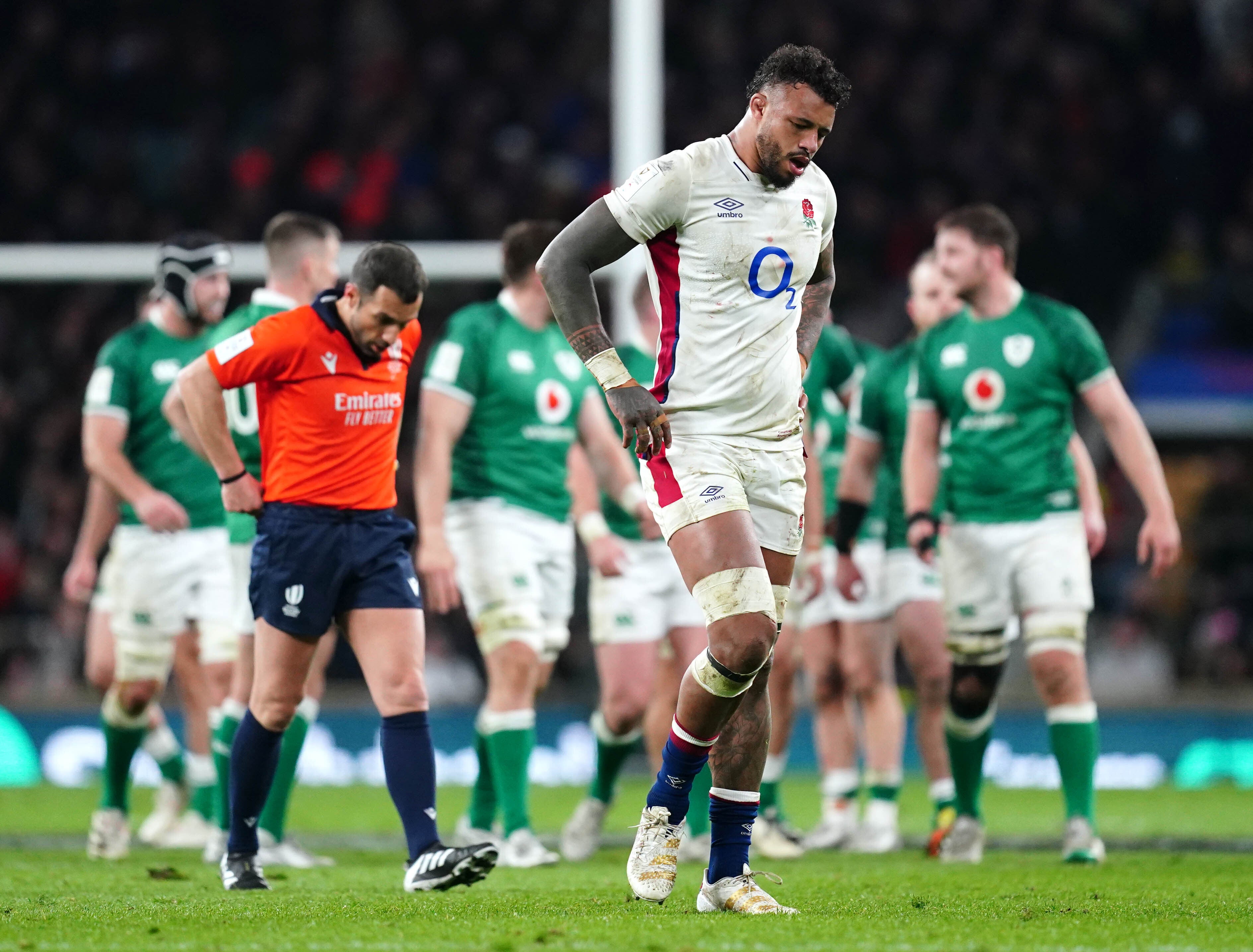 Courtney Lawes appears dejected during the Guinness Six Nations defeat by Ireland (David Davies/PA)