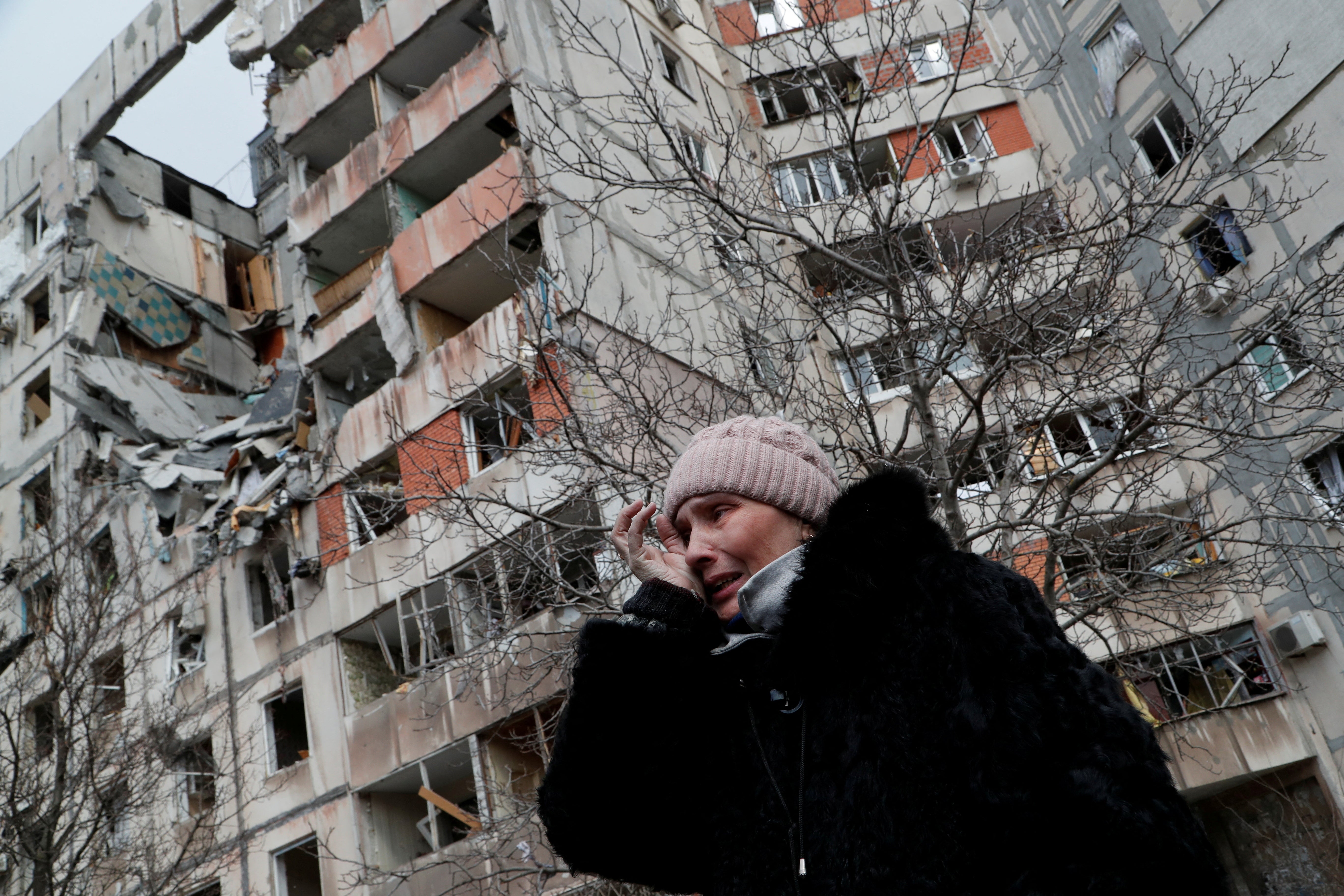 A block of destroyed flats in the besieged southern port city of Mariupol