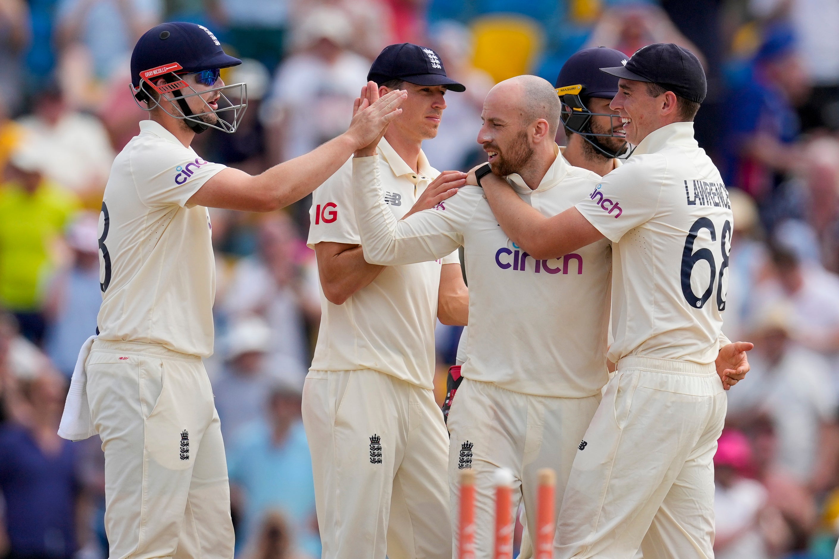 Jack Leach finally removed Kraigg Brathwaite (Ricardo Mazalan/AP)