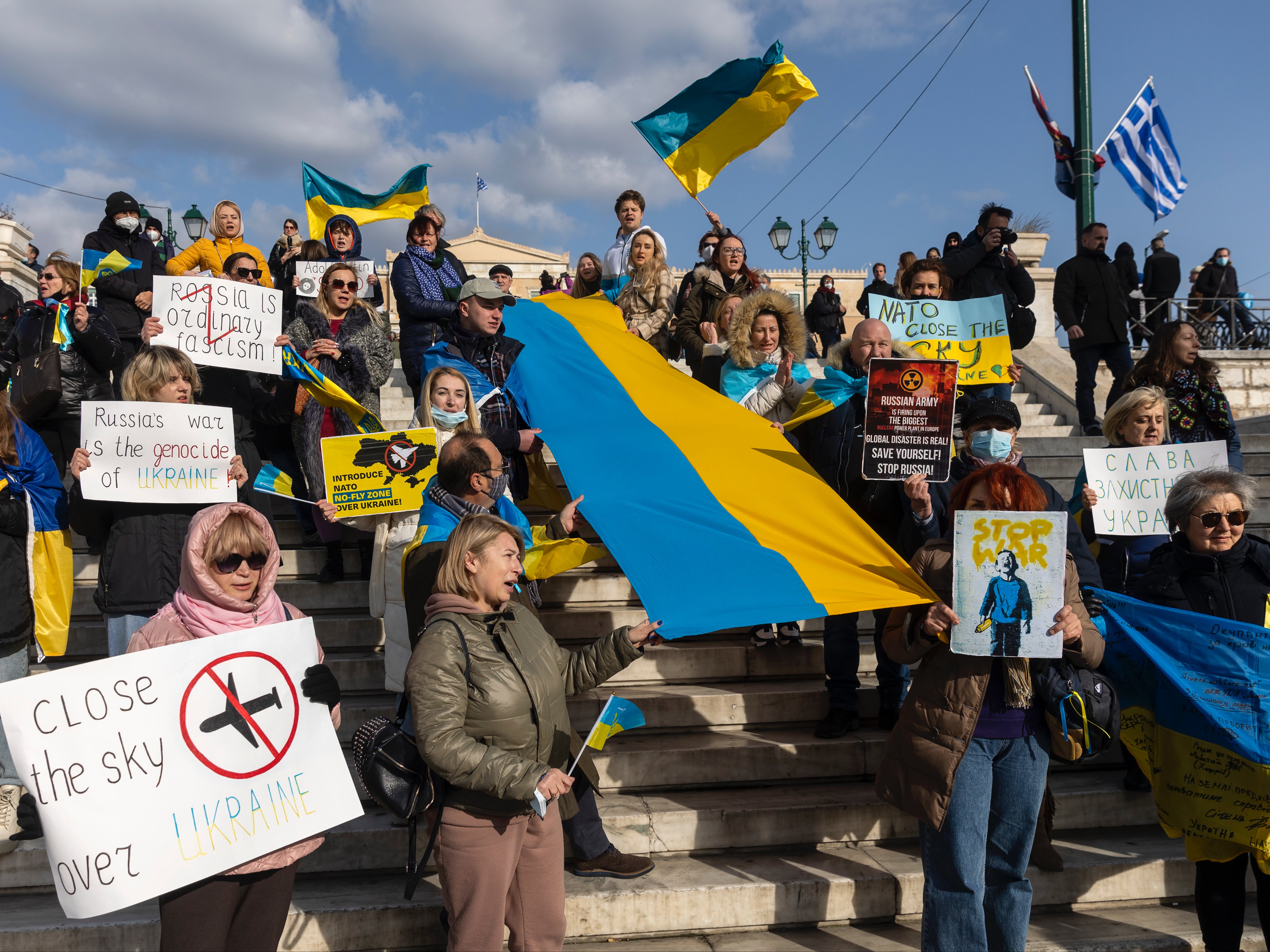 People in Athens protest against the war in Ukraine