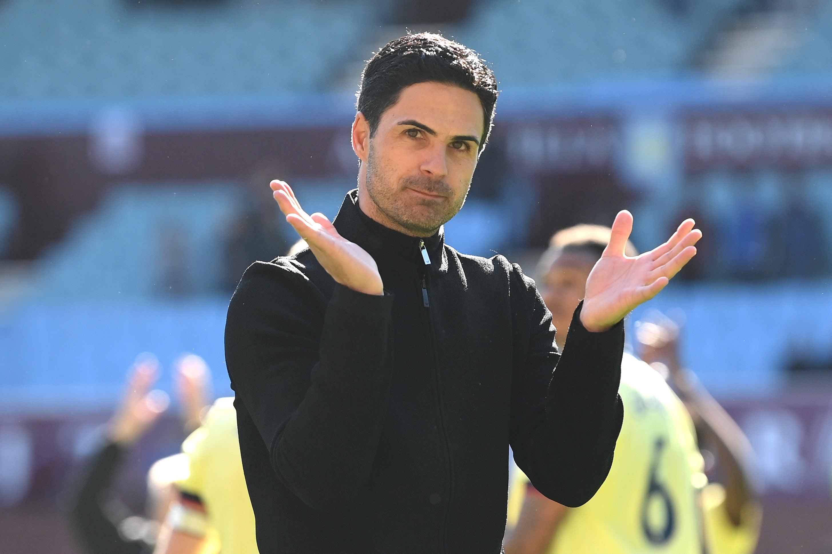 Arteta applauds the Arsenal fans after the win at Villa