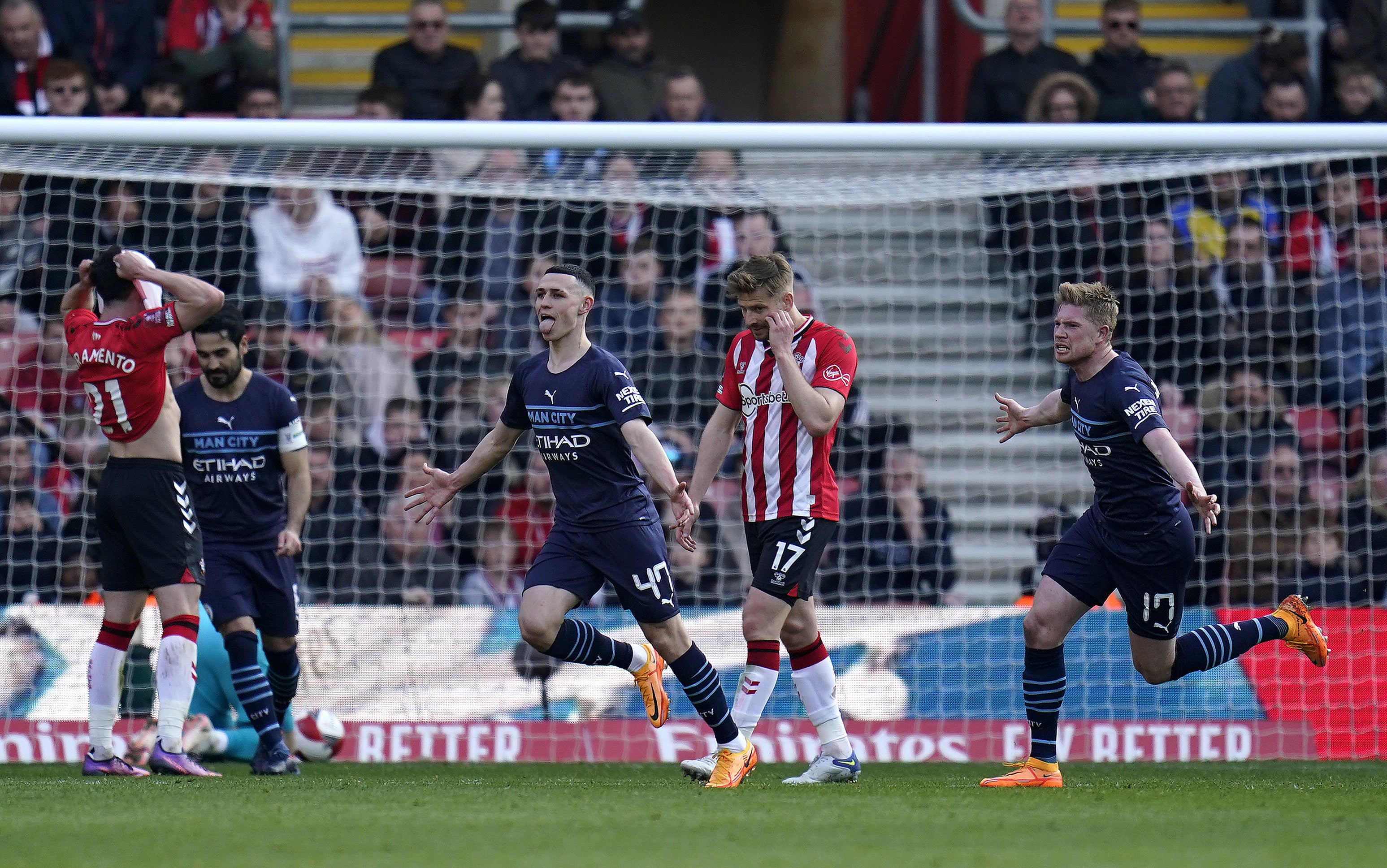 Phil Foden celebrates his strike (Andrew Matthews/PA)