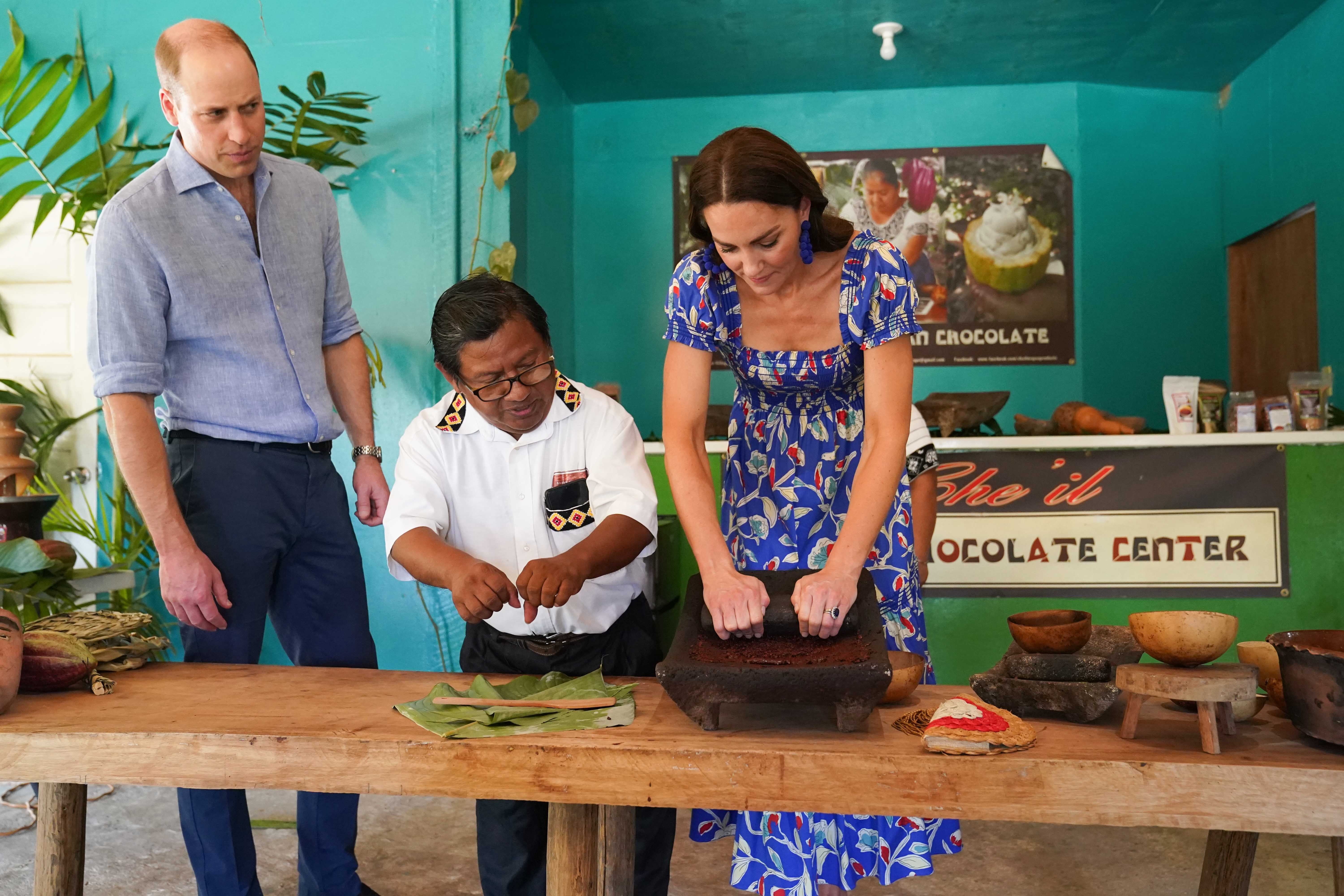 The Duke and Duchess of Cambridge during their visit to the Che ‘il chocolate farm in Belize (Paul Edwards/The Sun/PA)