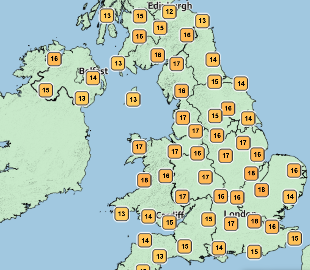 Temperatures are set to be in the high teens for much of the week and could reach 20C