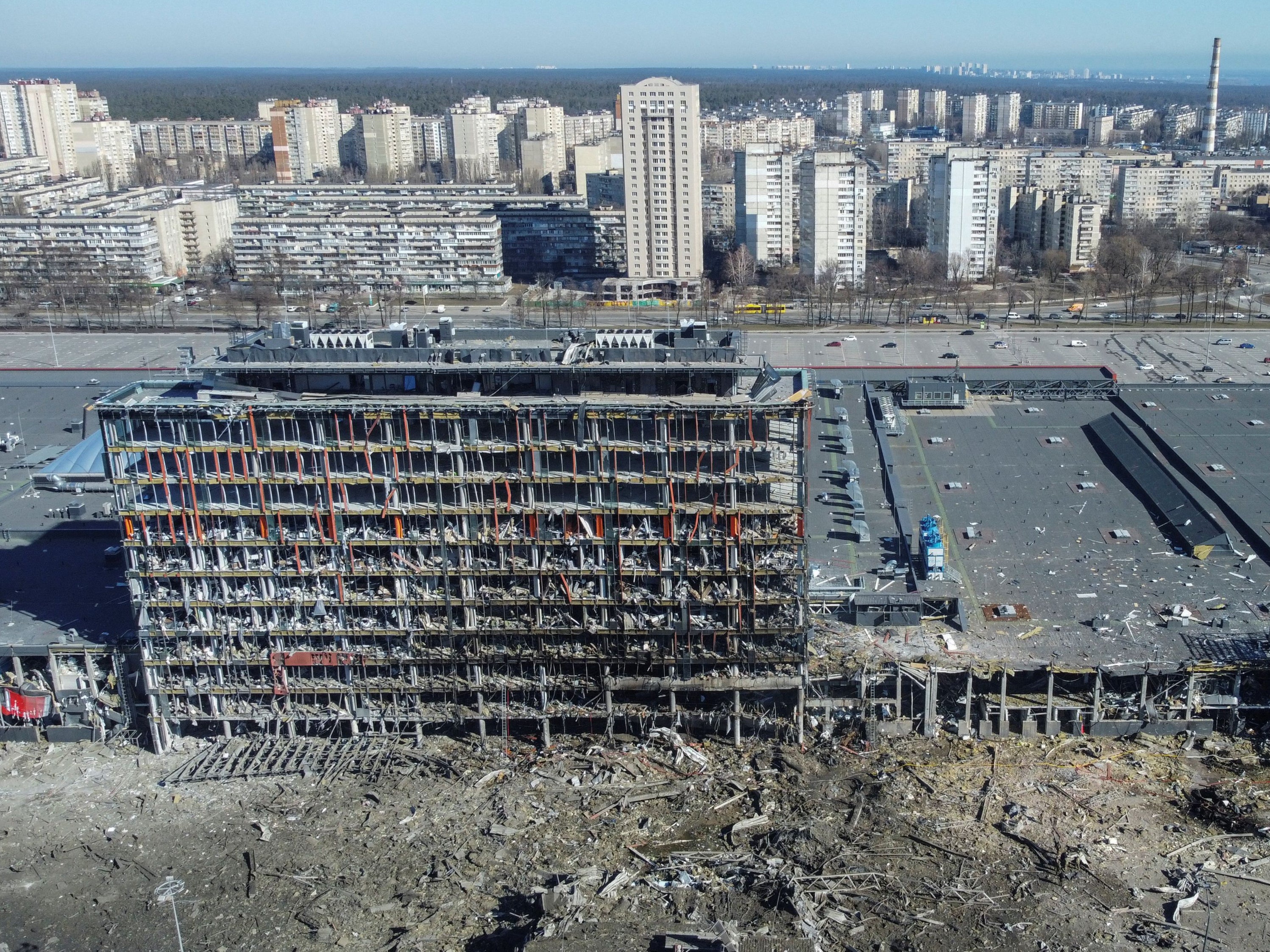 General view shows the site of a bombing at a shopping centre