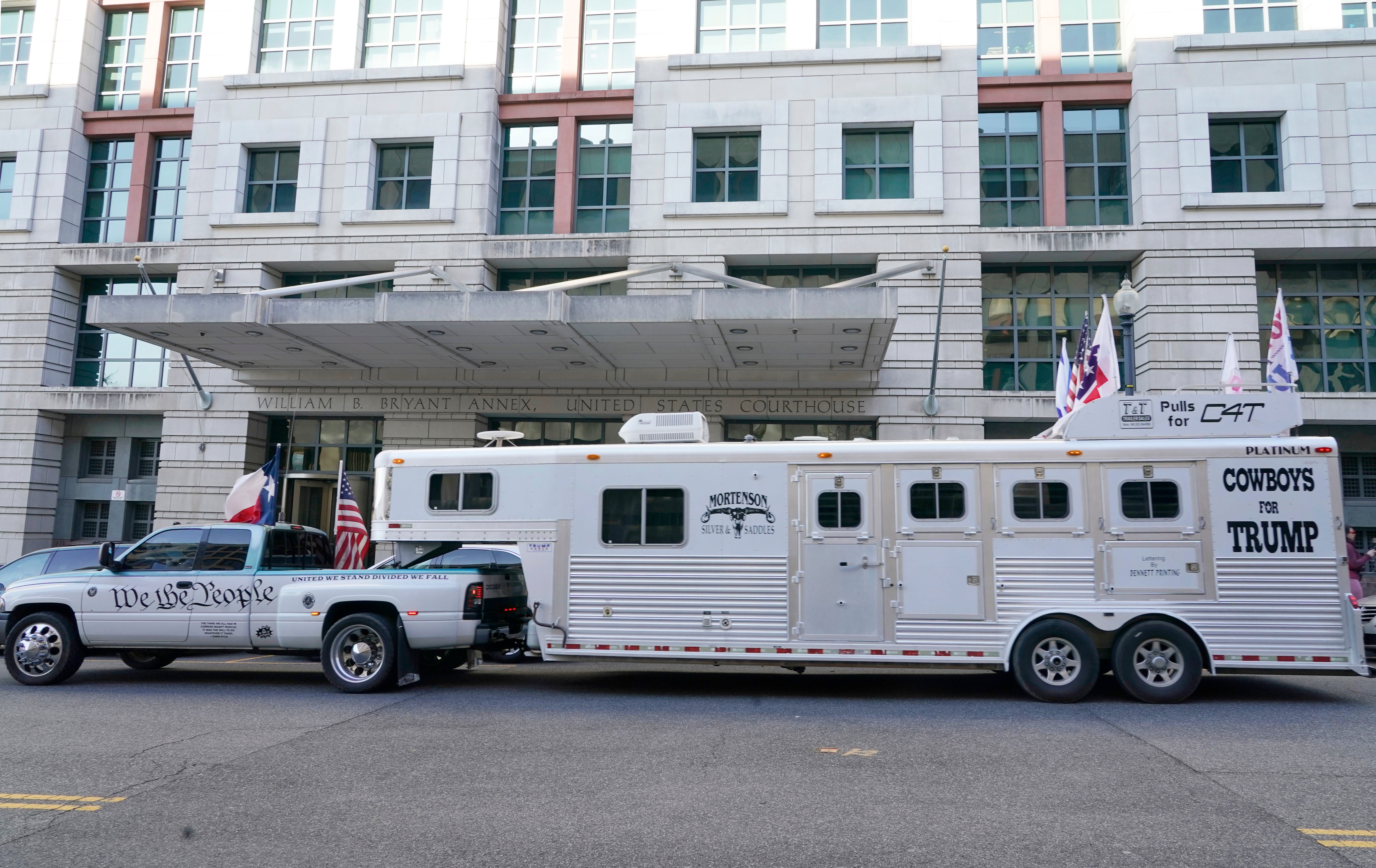 Couy Griffin did not fulfil his promise to ride a horse to court but did arrive in a truck drawing a trailer