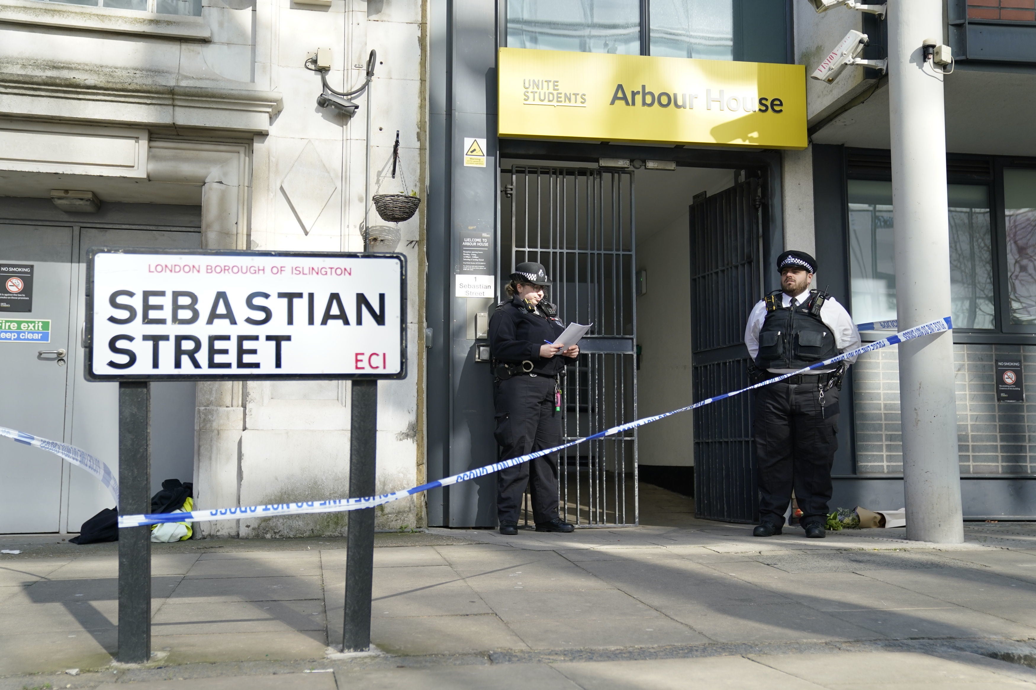 The scene in Sebastian Street, Clerkenwell, London, where a investigation has been launched following the death of a 19-year-old woman.