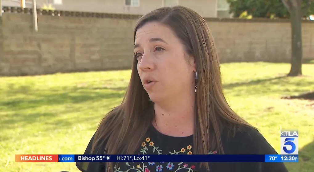 Christina McFadden, a mother of a student at Turning Point Christian School, located in Norco, California, gives an interview to local news outlet KTLA.