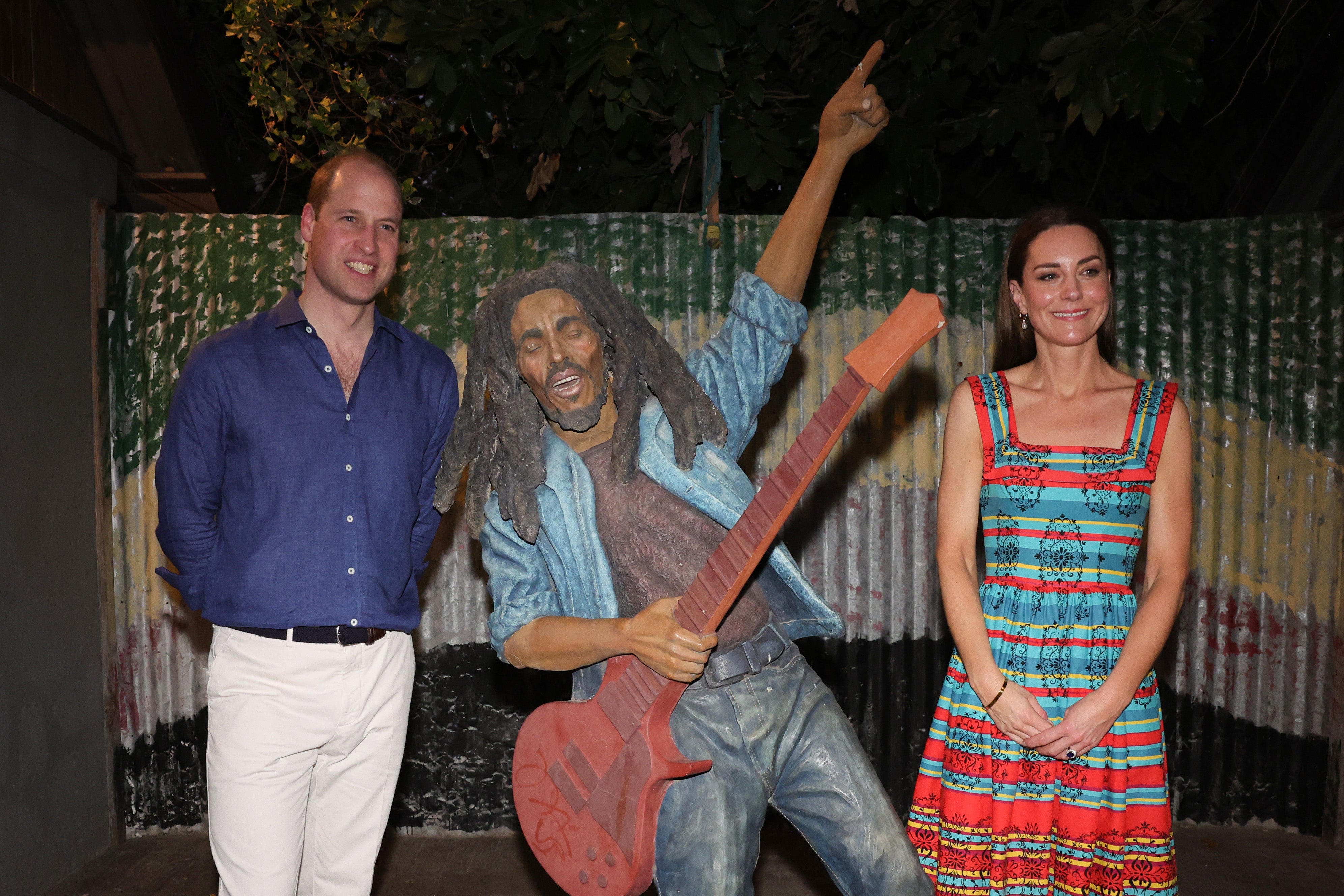 Prince William, Duke of Cambridge and Catherine, Duchess of Cambridge visit the Trench Town Culture Yard Museum where Bob Marley used to live.