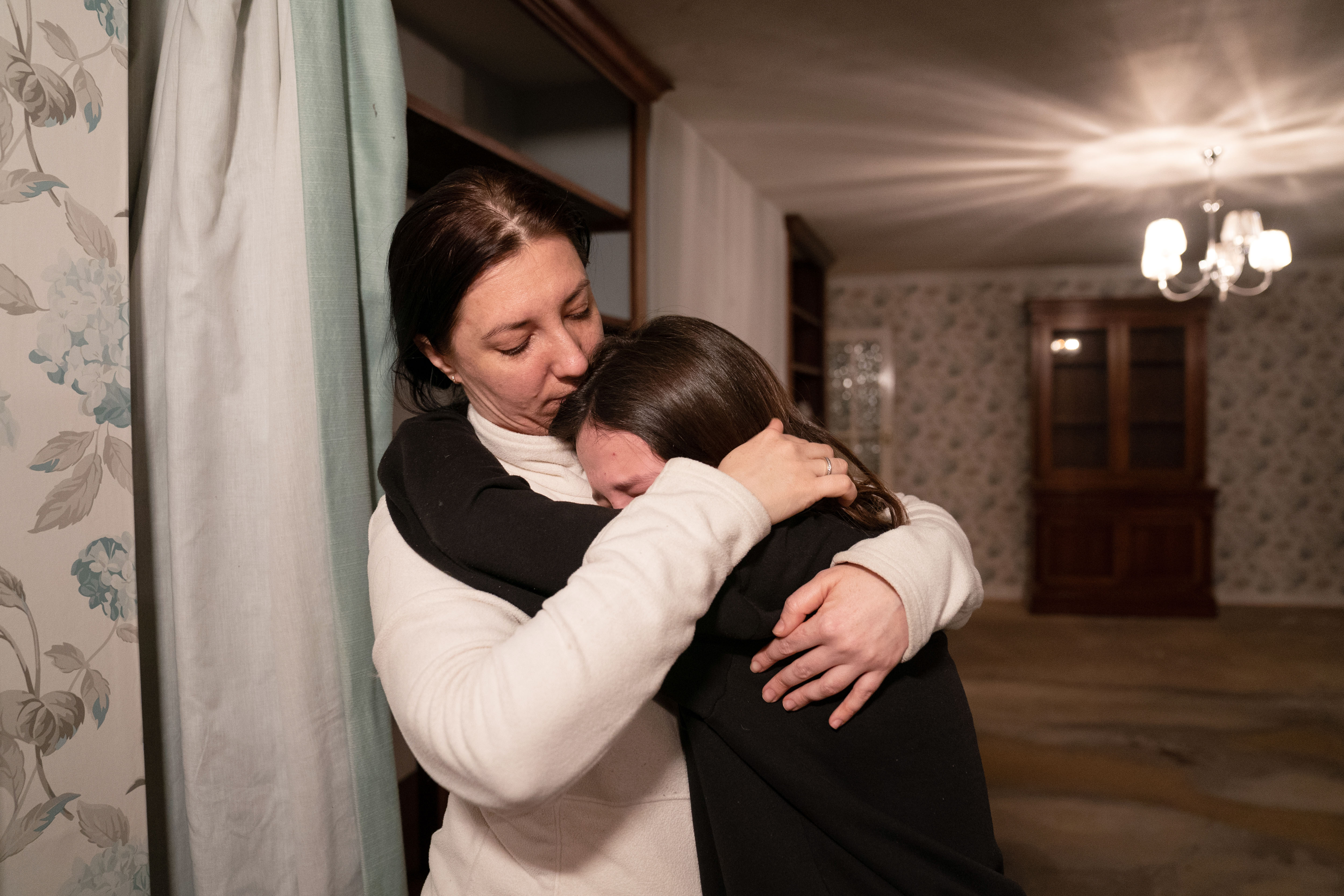 Valeriia Starkova and her daughter Kamila, who fled their home in Kharkiv in the Ukraine with their family following the Russian invasion