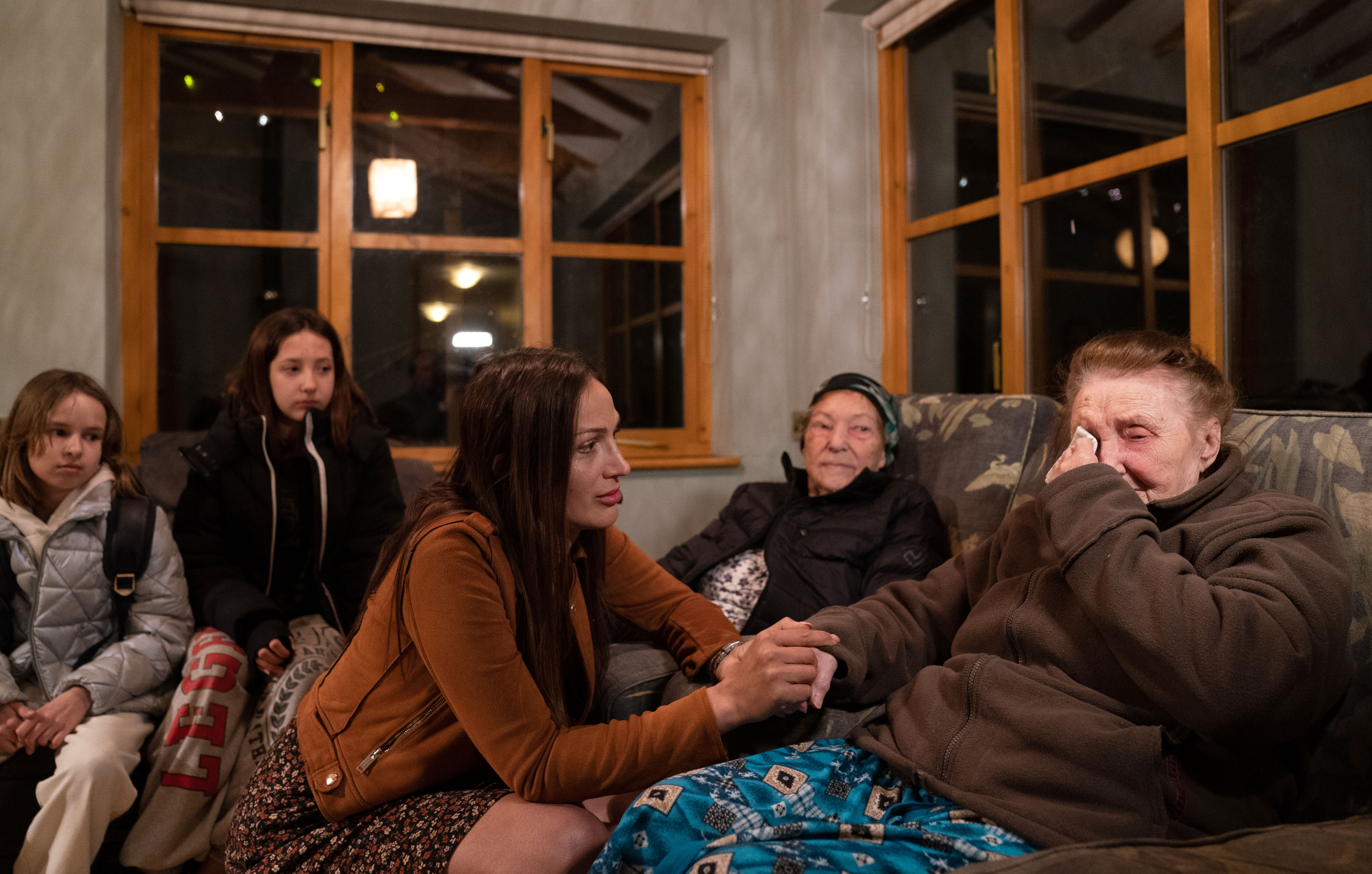 Ludmila Starkova, 90, (right) who fled Kharkiv in the Ukraine, does not hold an international passport but a solution was found at each border