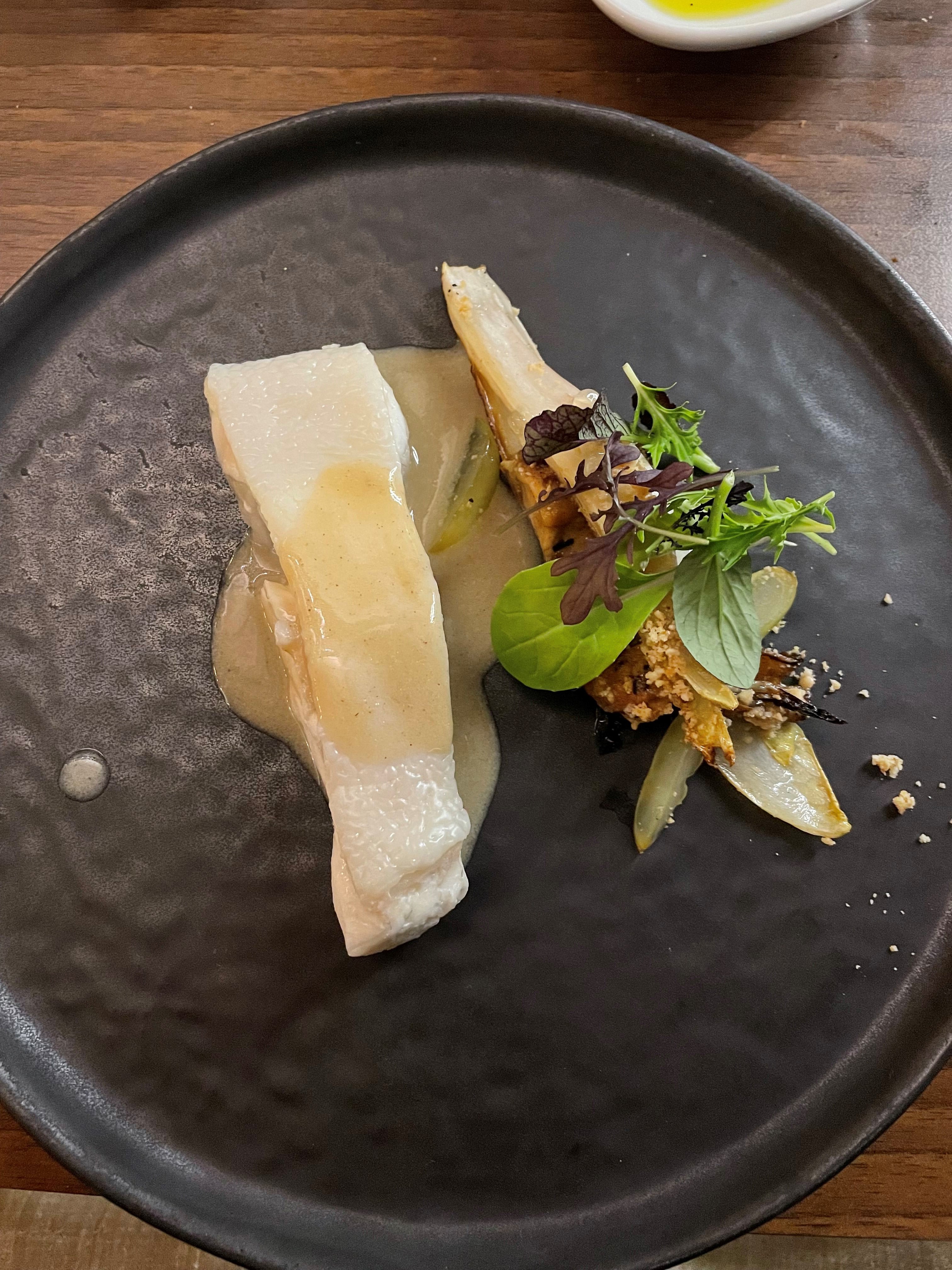 Pure white turbot is a melt-in-the-mouth delight, sharpened by the bitterness of endive grapes